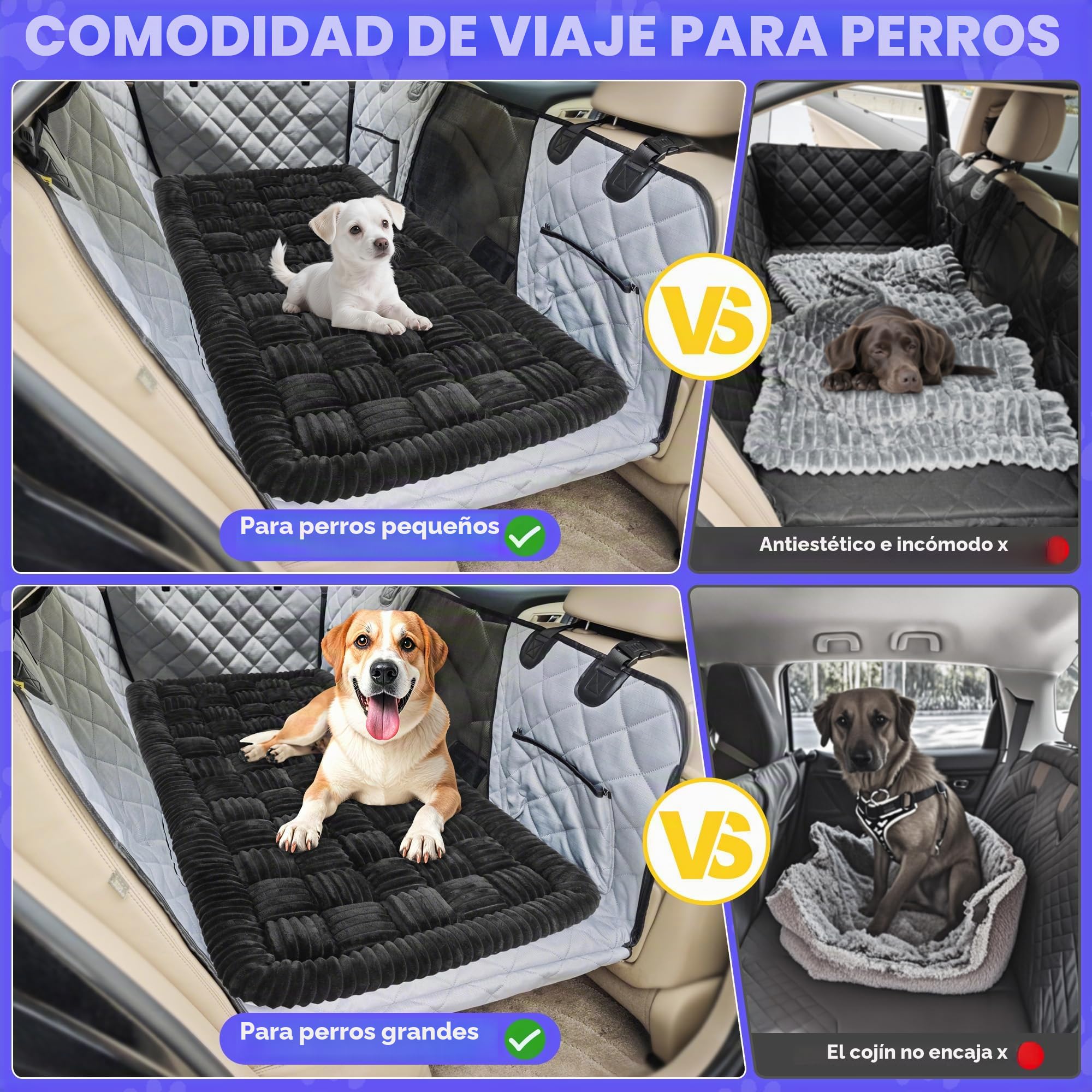 Loiion Cama Perro Grande, Alfombrilla Cama Coche Perro, Fundas Sofa Perros, Manta Suave Antideslizante, Extensiones del Asiento Trasero Fundas de Asiento,127cm×62.5cm