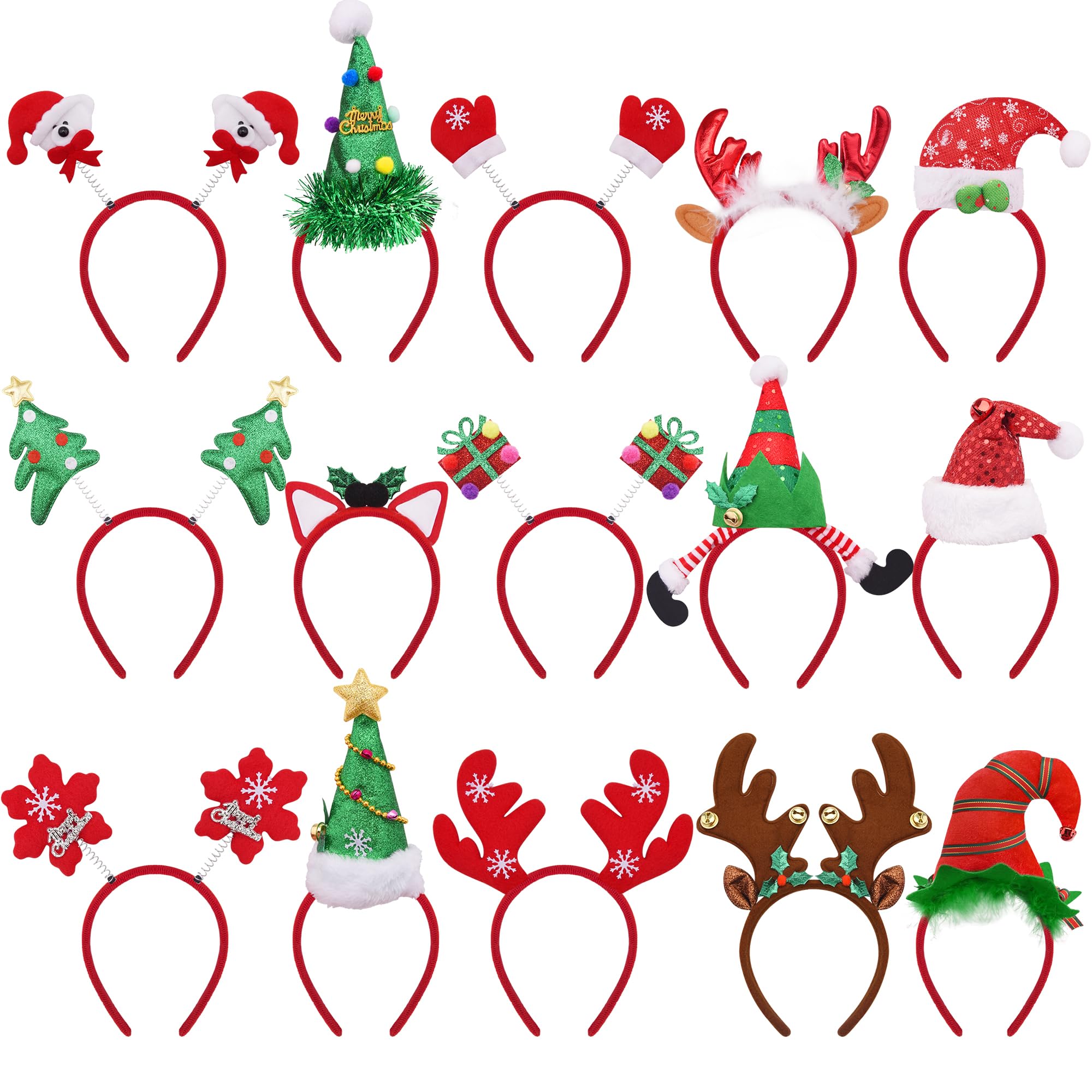 BQTQ 15 Pieces Christmas Headbands Snowflake Reindeer Christmas Tree Elves Headbands Costume for Xmas Party Holiday Favours, Interesting Style