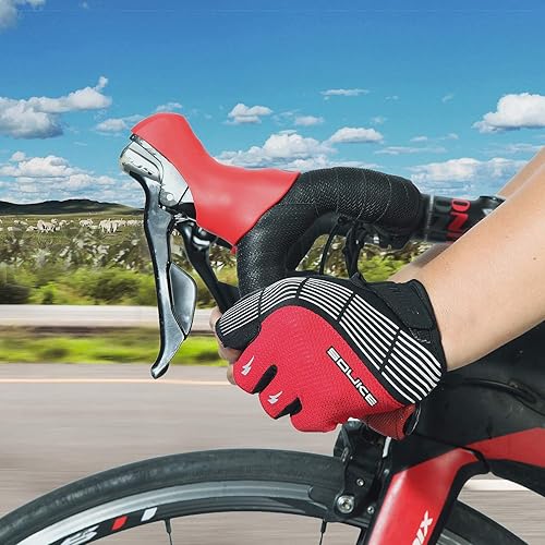Miniatura 5 de Souke Sports Guantes de ciclismo Guantes acolchados de medio dedo para bicicleta con absorción de golpes, antideslizantes, transpirables, MTB