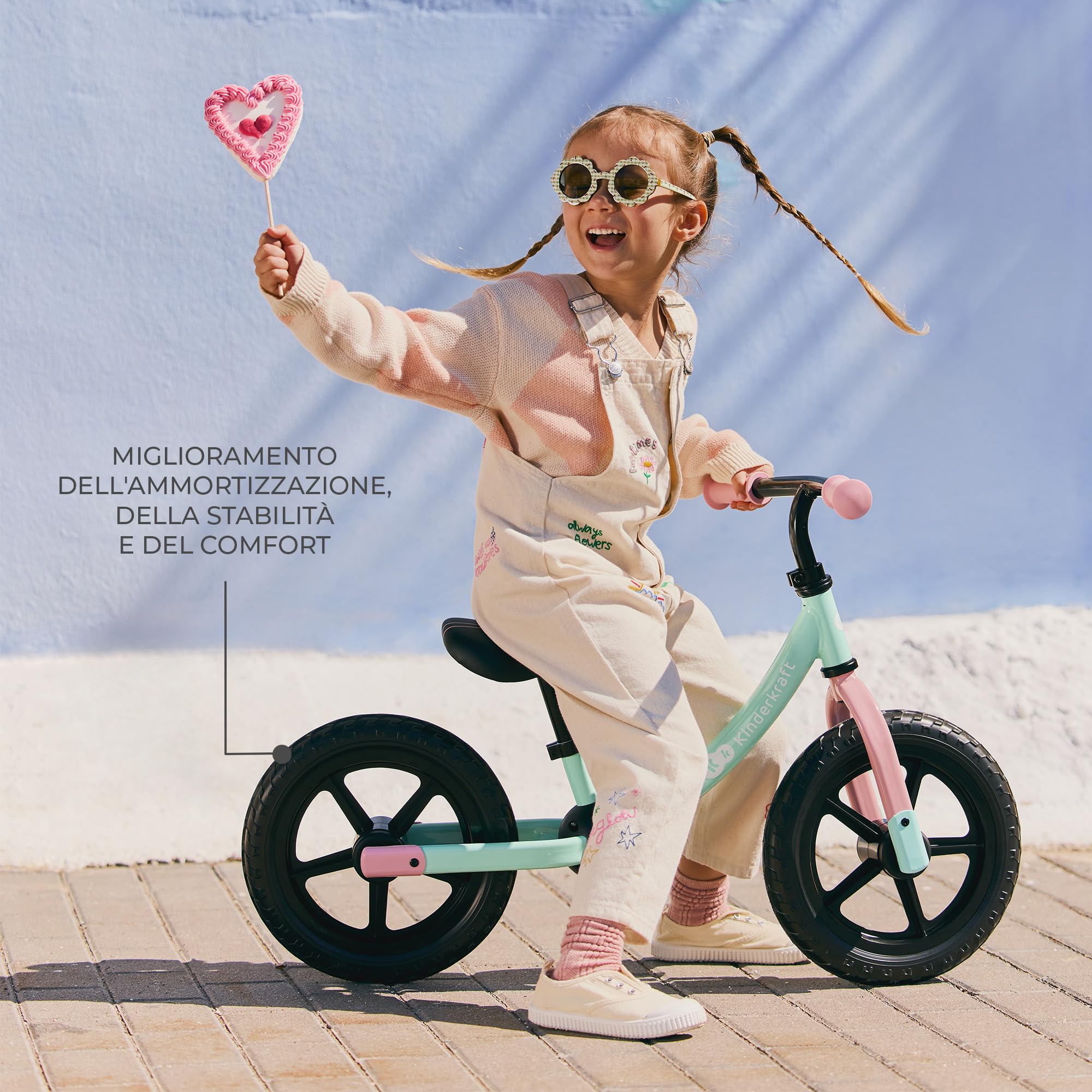 Kinderkraft 2WAY NEXT OFF ROAD Bicicletta fino a 35 kg, bicicletta per bambini, ruote da 12 pollici, sella e manubrio regolabili in altezza, facile da montare, impugnatura in gomma, menta