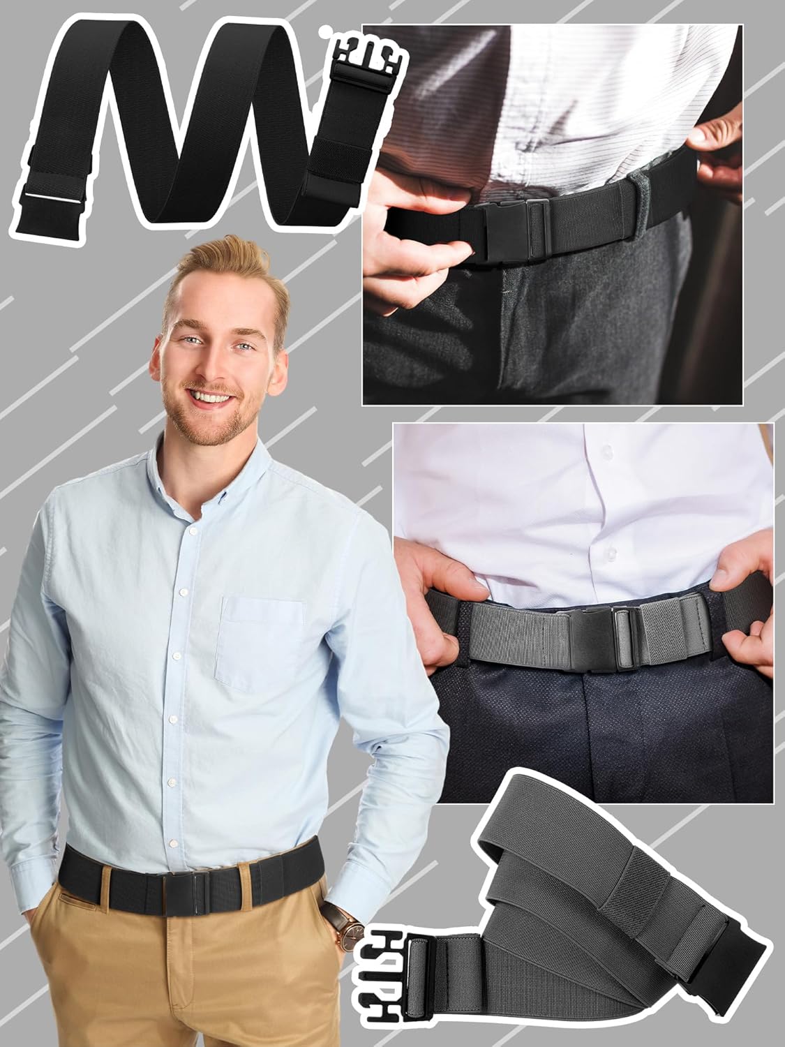 Newcotte Mens Elastic Stretch Belt Unisex Adventure Web Adjustable Heavy Duty Belt for Women Men with Non Metal Buckle - Image 2