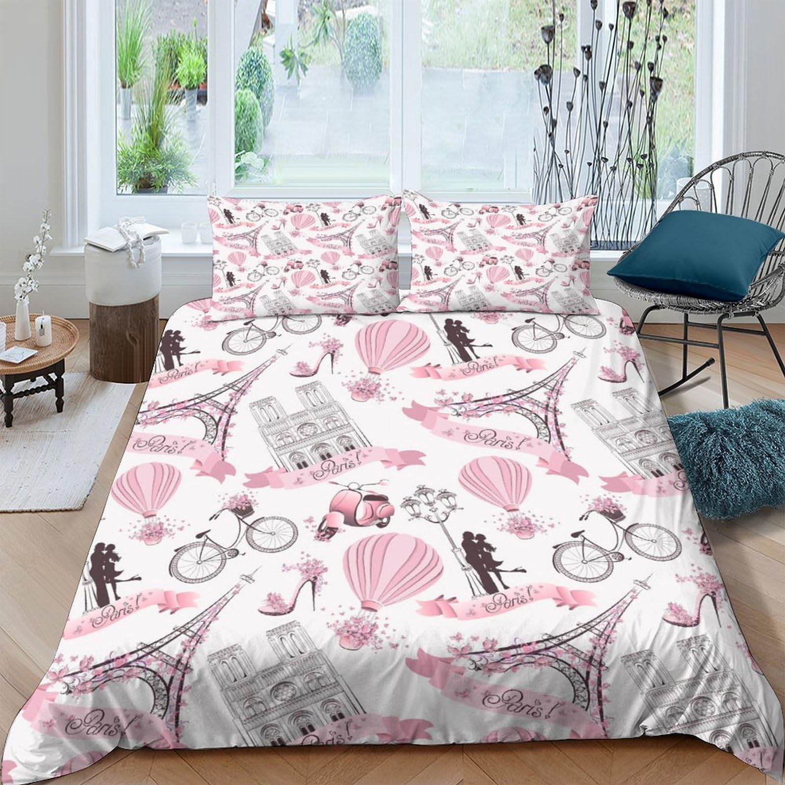 Ctjqhvkz Style-8 3D Printed Paris Eiffel Tower Fitted Sheet Microfiber Pink Hot Air Balloon Bed Cover For Bedroom Dorm Mattress Decor Single（135X200cm）