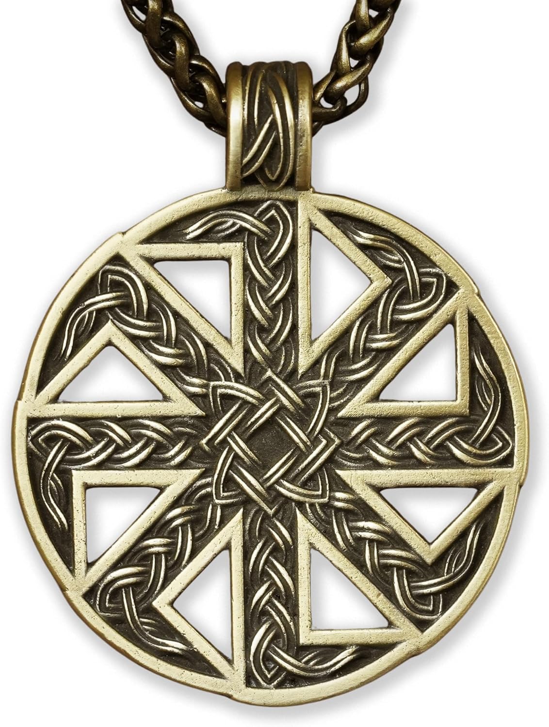 Baldur Jewelry - Kolovrat Ethnic Necklace Pendant Jewelry Necklaces Symbol Amulet Gift Solid Brass Casting for Men Pagan Sun Wheel