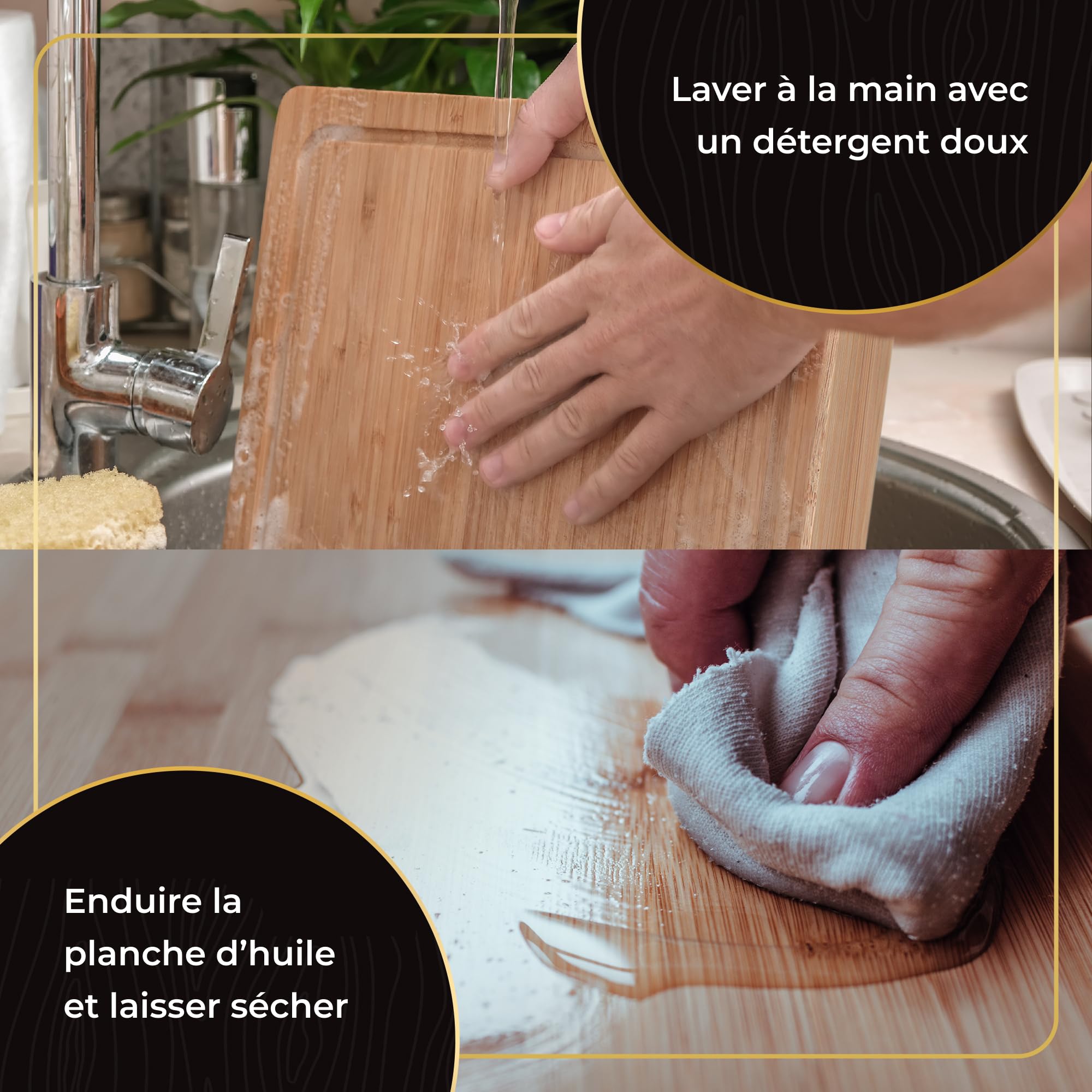Deer & Oak Planche à découper extra large – Bloc de boucher en bambou de qualité supérieure, 40 x 30 x 3.8 cm, planche à découper en bois pour cuisine, planche à découper très résistante