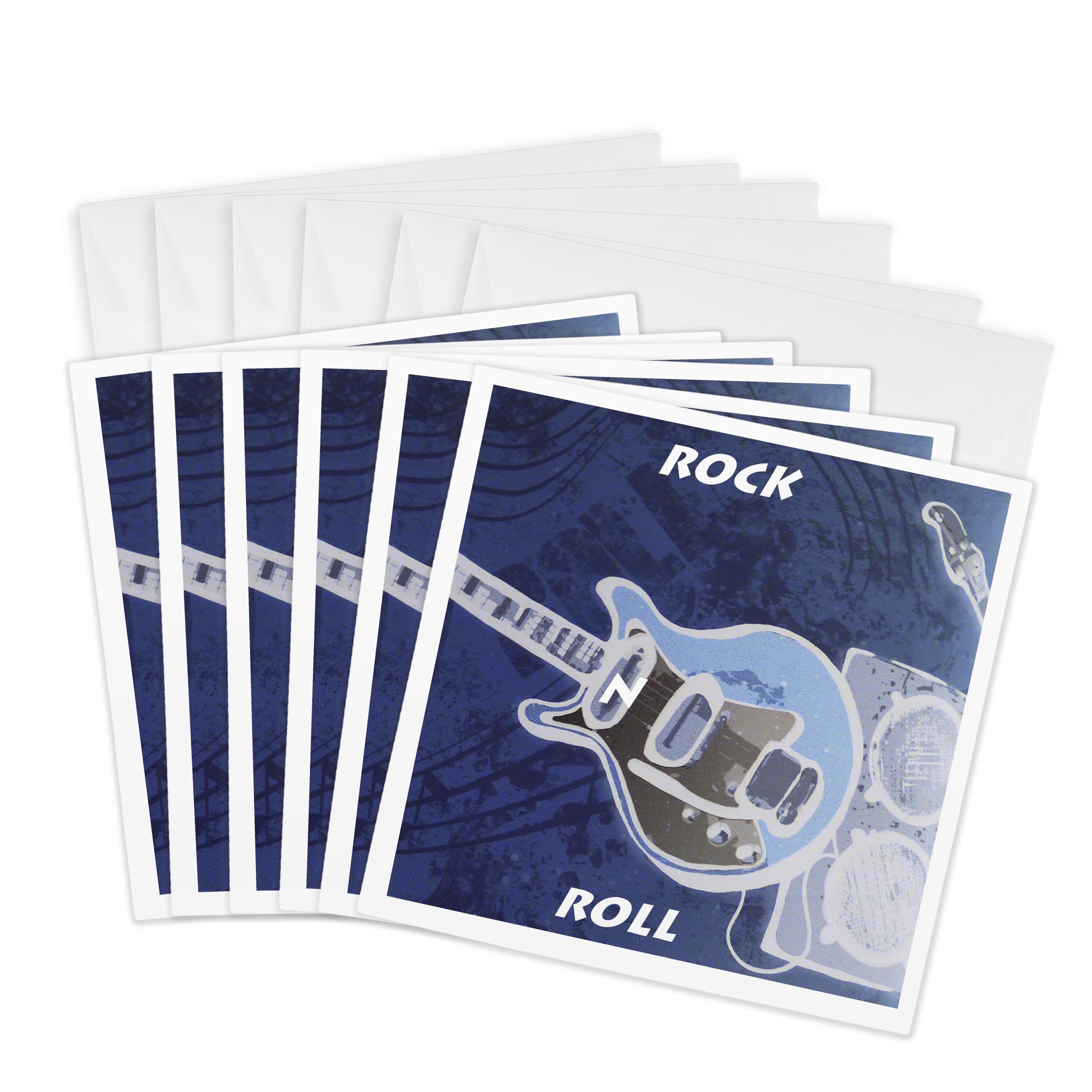 3dRose gc_33211_1 6 x 6-Inch "Rock N Roll Blue" Greeting Card (Pack of 6)