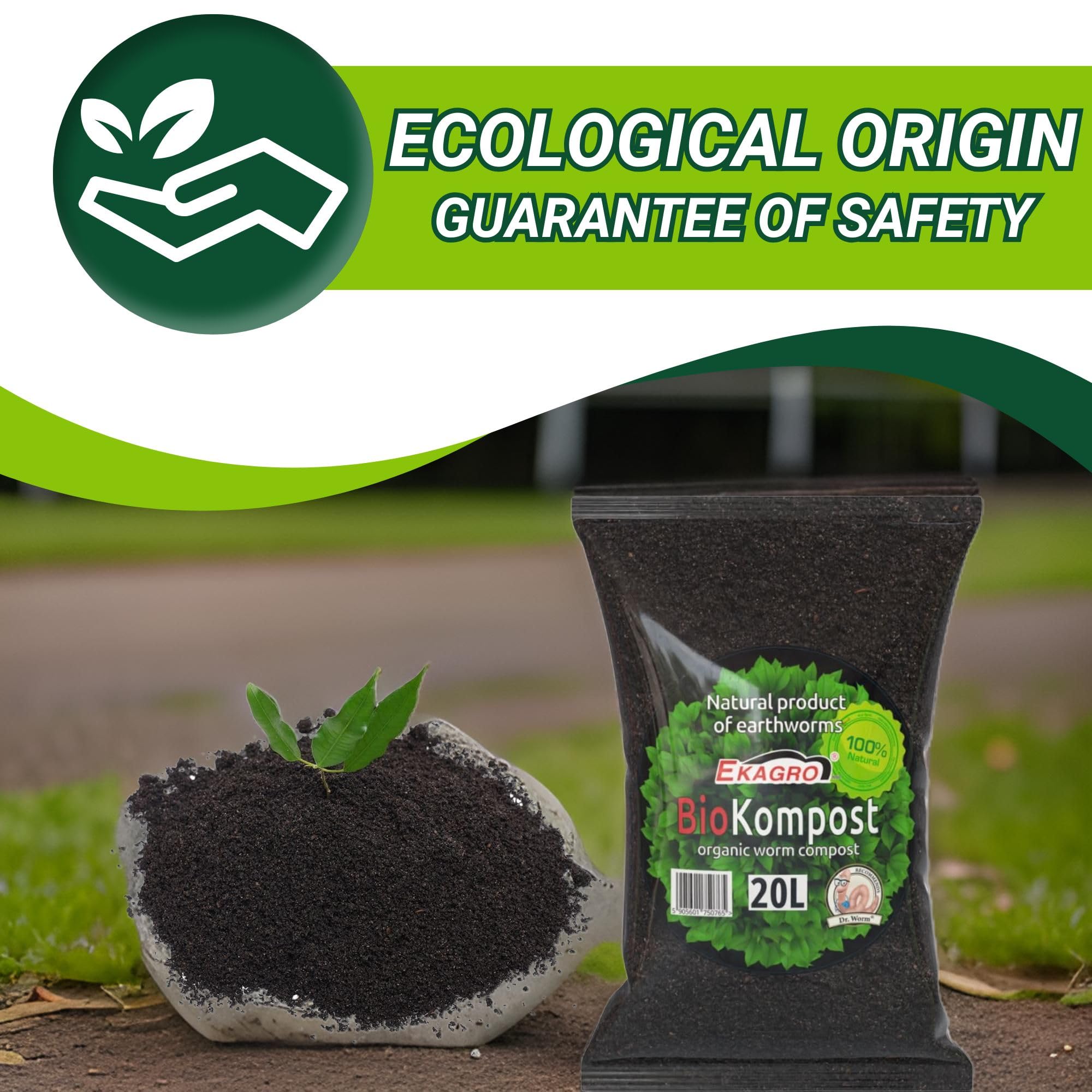 Wurmhumus für Pflanzen | 100% Natürlich Humus Erde 20L | Organischer Wurmkompost | Regenwurmhumus Fördert Bodenstruktur und Wasserspeicherung | Universaldünger