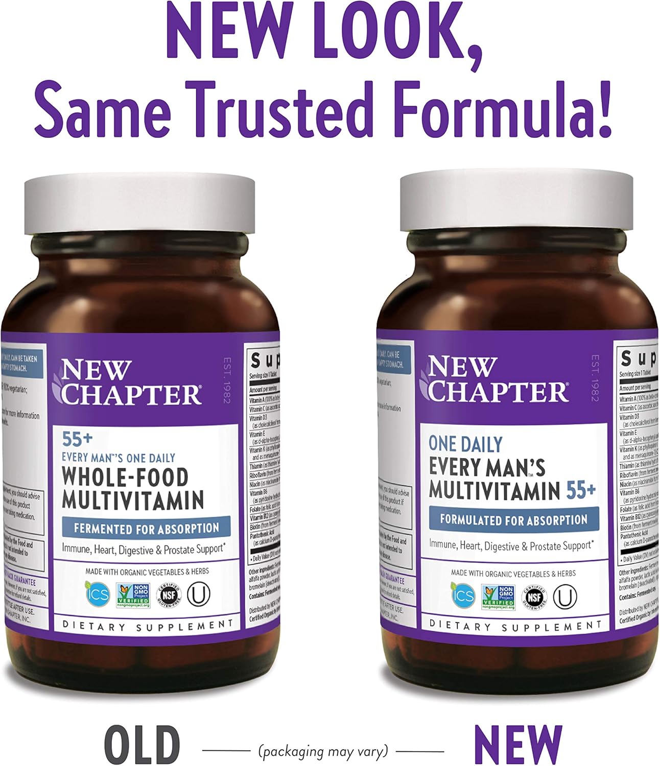 New Chapter Multivitamin for Men 50 Plus + Immune Support - Every Man's One Daily 55+ with Fermented Probiotics + Whole Foods + Astaxanthin + Organic Non-GMO Ingredients - 72 ct : Everything Else