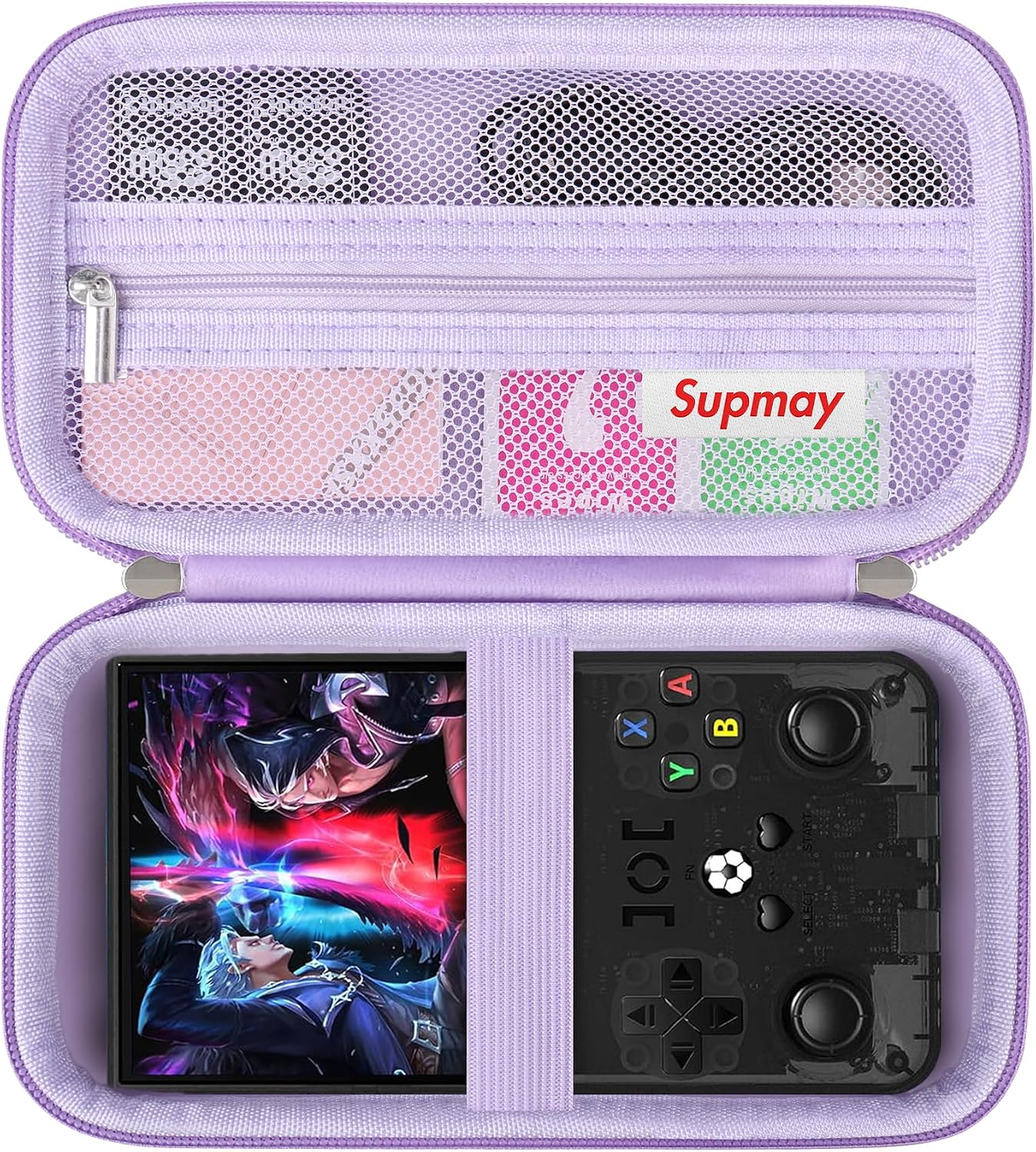 Supmay Carrying Case Compatible with 2025 New Upgrade R36MAX Retro Handheld Game Console, Portable Video Gaming Console Travel Bag with Mesh Pocket for Charging Cable, TF Card, Manual, Purple