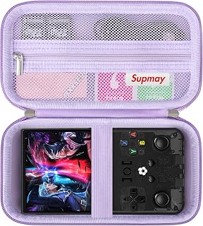 Supmay Carrying Case Compatible with AQHH R36 Max Retro Handheld Game Console, Video Game Console Travel Bag with Mesh Pocket for Charging Cable, TF Card, Manual, Purple