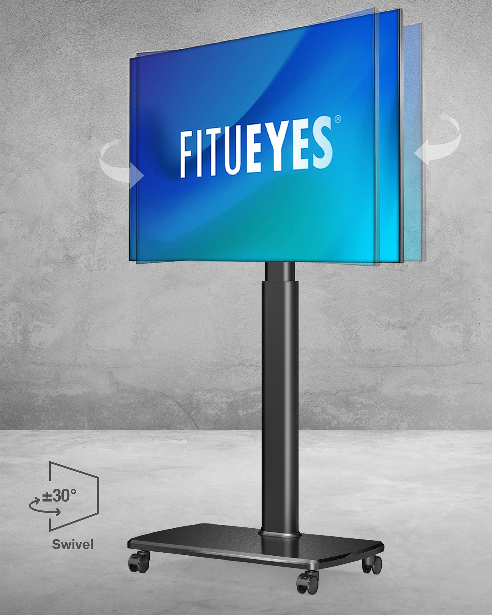 FITUEYES Uchwyt na telewizor na kółkach do ekranów od 32 do 70 cali Wózek TV Regulowana wysokość 1270-1470mm Max. VESA 600x400 mm Regulowany kąt ±30° (bez półki)
