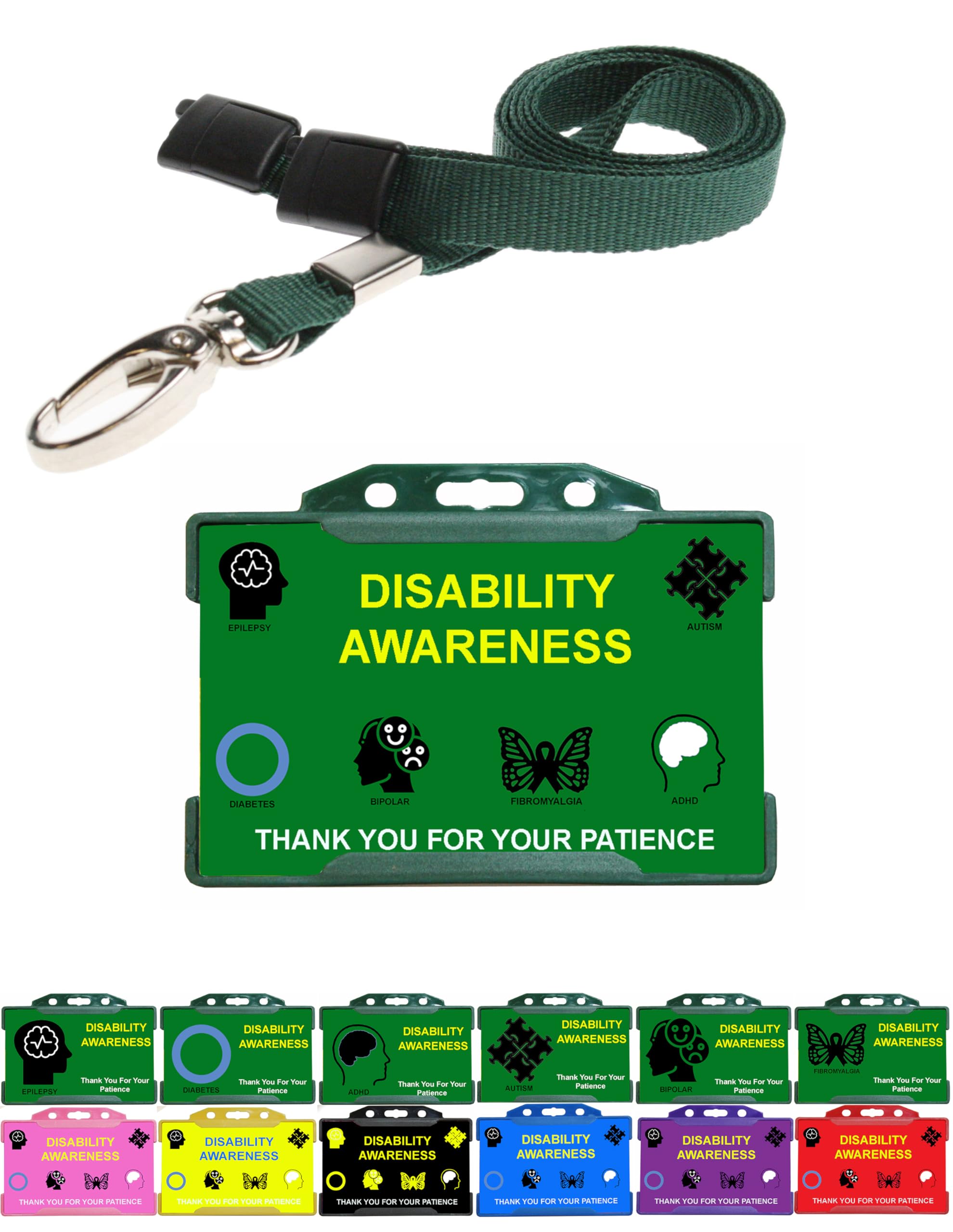 Quantum Leap Disability Awareness Card Green for General use Hidden Disability Card Displaying Your Hidden Disability Discreetly with Card Holder & Lanyard