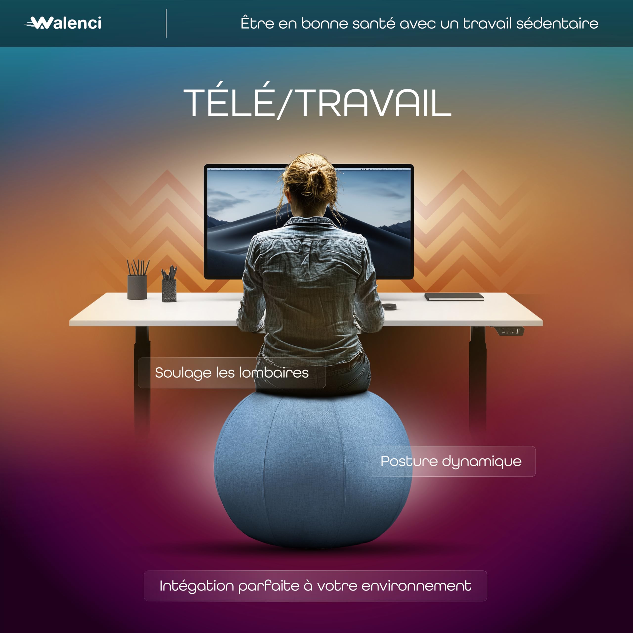 Ballon Siège Travail et Relaxation Chaise de Bureau Ergonomique, Chaise Ballon,Confort Teletravail et Gaming,Ideal Bureau Assis-Debout, Housse Textile Premium (Violet, 75)