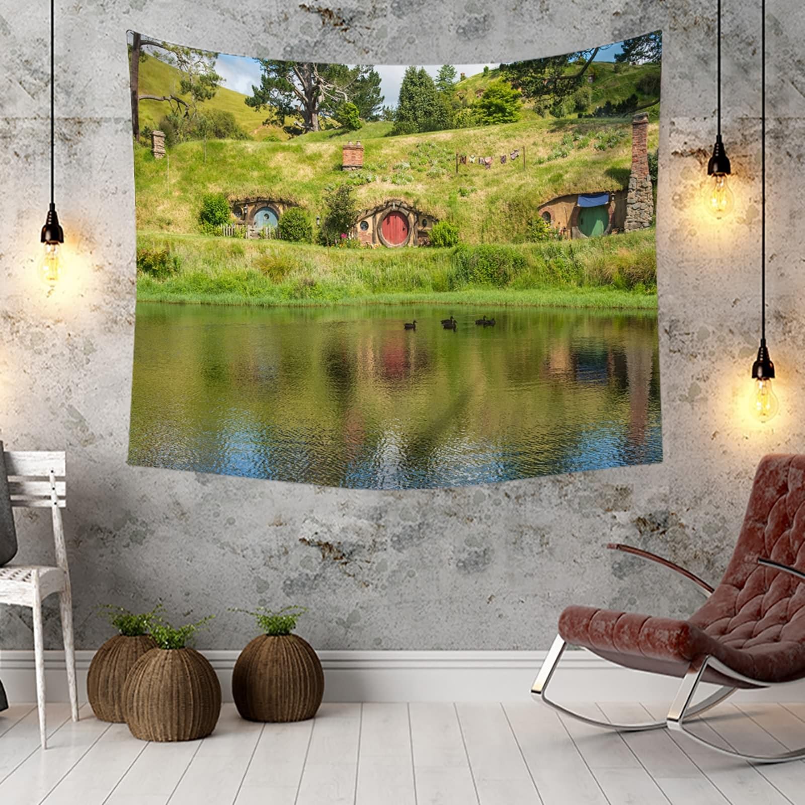 Tapiz de pared para dormitorio, 300 x 256 cm, color verde