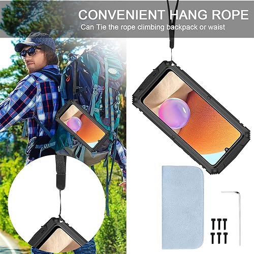 Miniatura 3 de Compatible con Samsung Galaxy A32 4G, aluminio metal, impermeable, a prueba de golpes, resistente cubierta protectora resistente, soporte integrado,