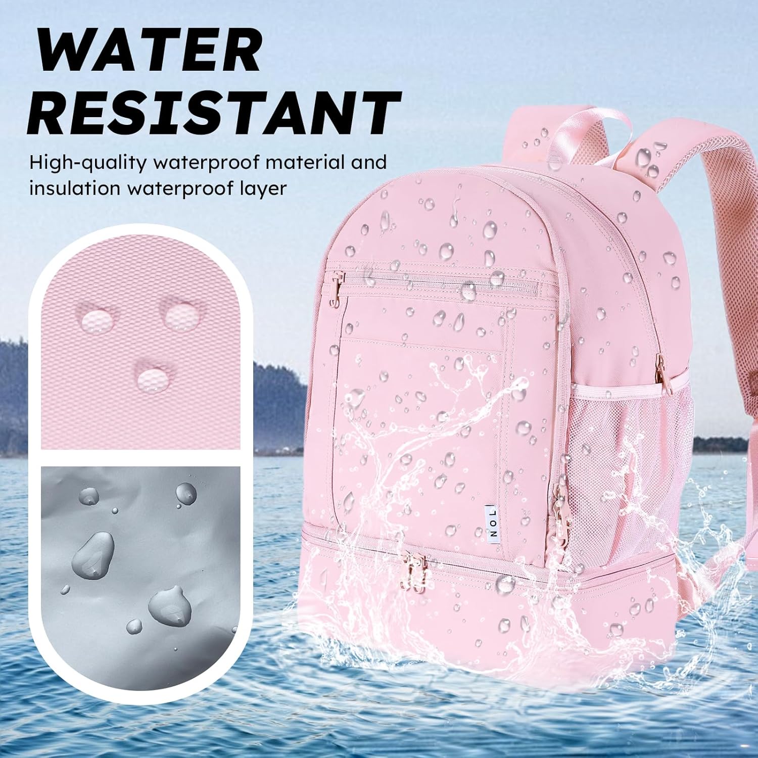 NOL Natural Organic Lifestyle Kids 2-in-1 Backpack & Insulated Lunch Bag - 16" Multi-Functional Large Compartments Backpack for School & Travel, Double Deck, Water Resistant, Leak-proof, Padded (Pink) - Image 5