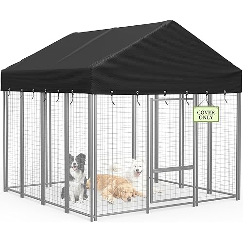 COSHNIBI Outdoor Dog Kennel Roof Cover,Heavy Duty Dog Kennel Replacement Cover,Waterproof UV Resistant Cover for 10' x 10' Dog Cage,Black(Cover Only)