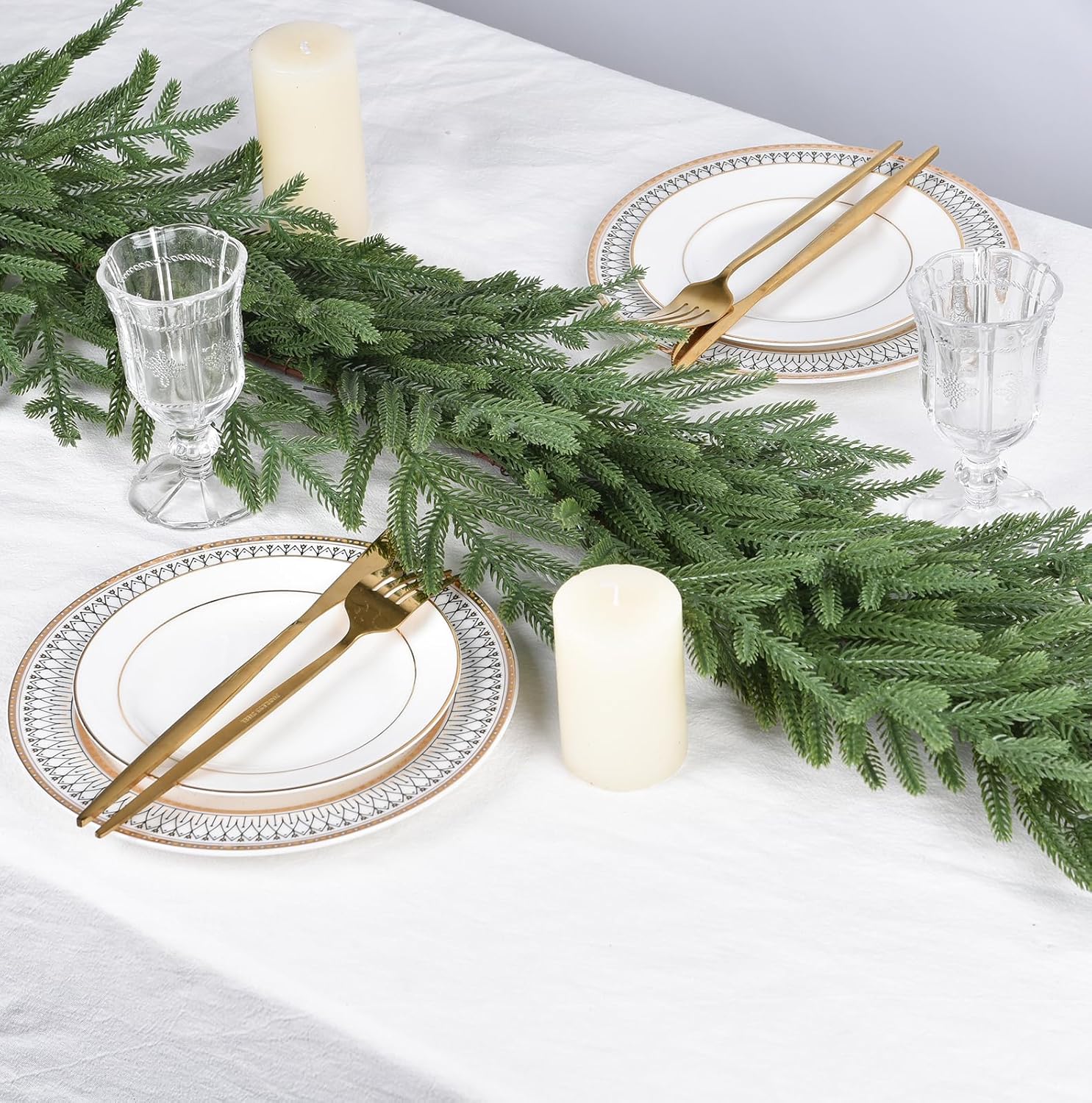 6ft Christmas Pine Garland, Artificail Greengery Garlands Christmas Spruce Garland Pine Leaves for Holiday Winter Fireplace Mantel Table Decor (Green) - Image 2