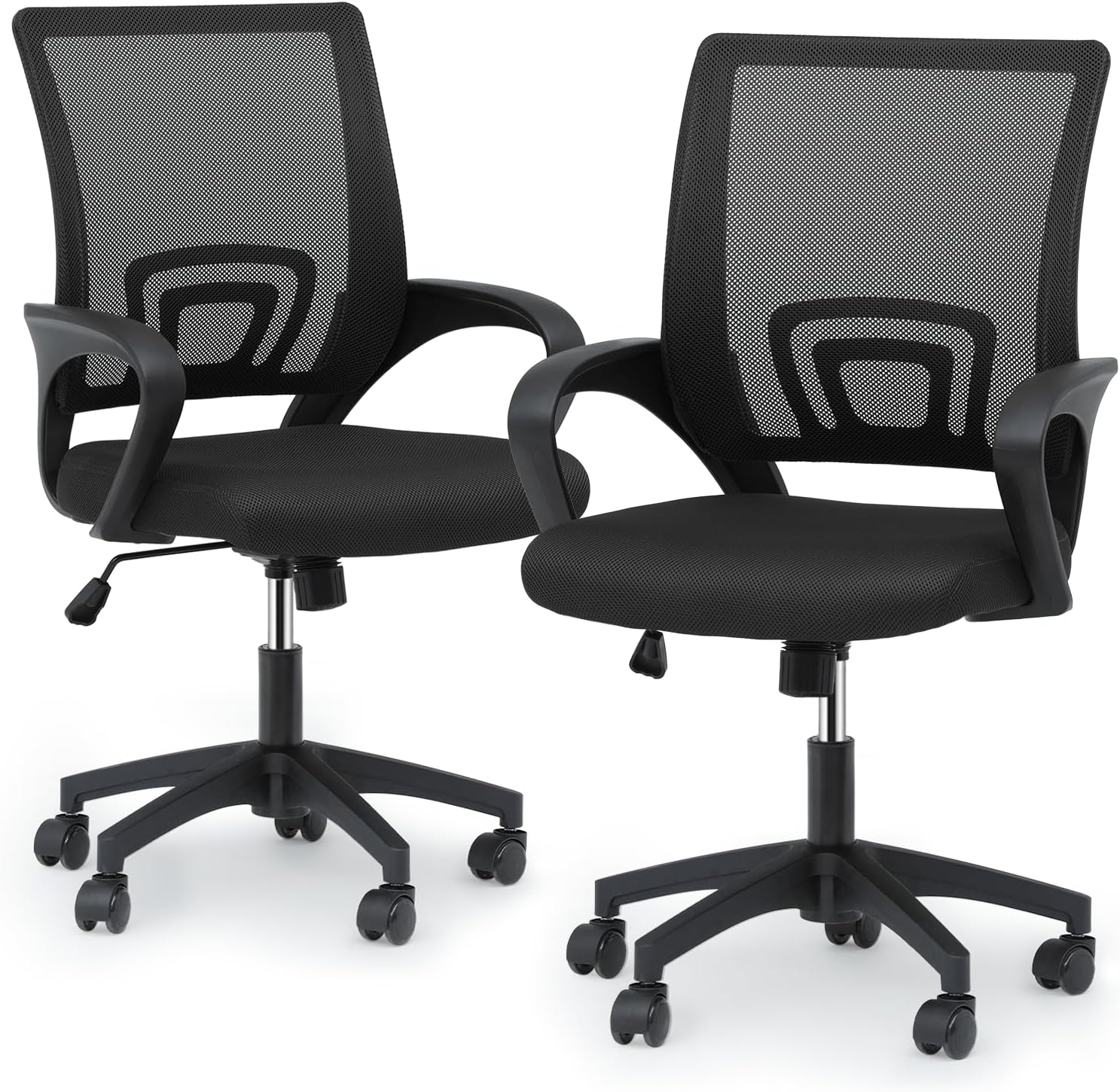 Magshion Office Chair 2pcs, Ergonomic Mesh Desk Chair, Mid-Back Adjustable Computer Chair with Lumbar Support & Comfy Armrest for Gaming, Home Work, Study, 300 Lbs Capacity, Black