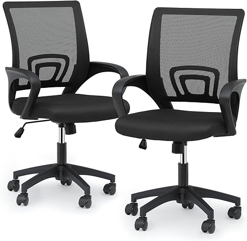 Magshion Silla de escritorio para computadora de oficina, 2 piezas, silla de oficina ergonómica de malla, silla con ruedas ajustable con respaldo