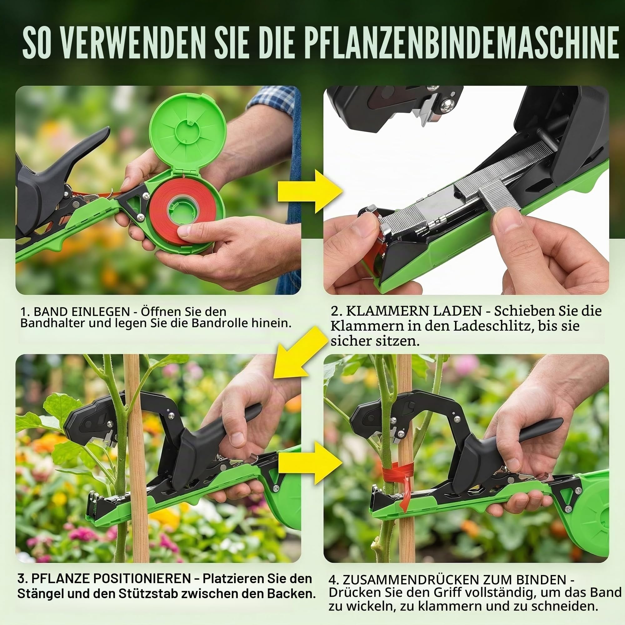 Bindezange für Pflanzen Pflanzenbindemaschine Bindezange Pflanzen Tapetool Handbindemaschine mit 10000 Stück Nägel und 20 Rollen gartenband Bindezange pflanzenbinder für Obst, Himbeeren,Bäume Gemüse