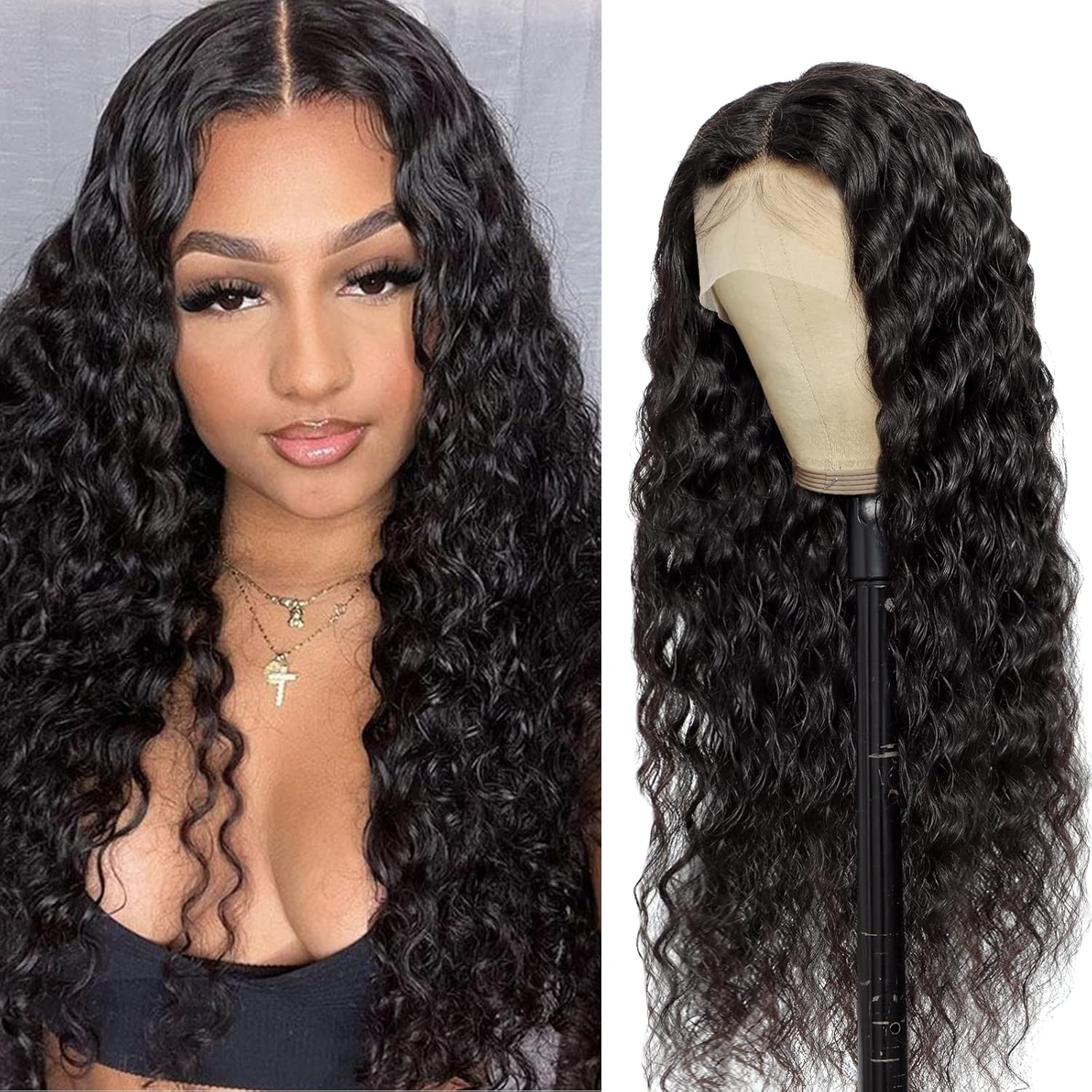 Water Wave Lace Front Wigs Human Hair 13×4 HD Lace Front Wigs Glueless Brazilian Virgin Human Hair Wigs Pre Plucked with Baby Hair 180% Density Wet and Wavy Curly Wigs for Women Natural Black 26 Inch Water Wave Lace Front Wigs Human Hair 13×4 HD Lace Front Wigs Glueless Brazilian Virgin Human Hair Wigs Pre Plucked with Baby Hair 180% Density Wet and Wavy Curly Wigs for Women Natural Black 26 Inch