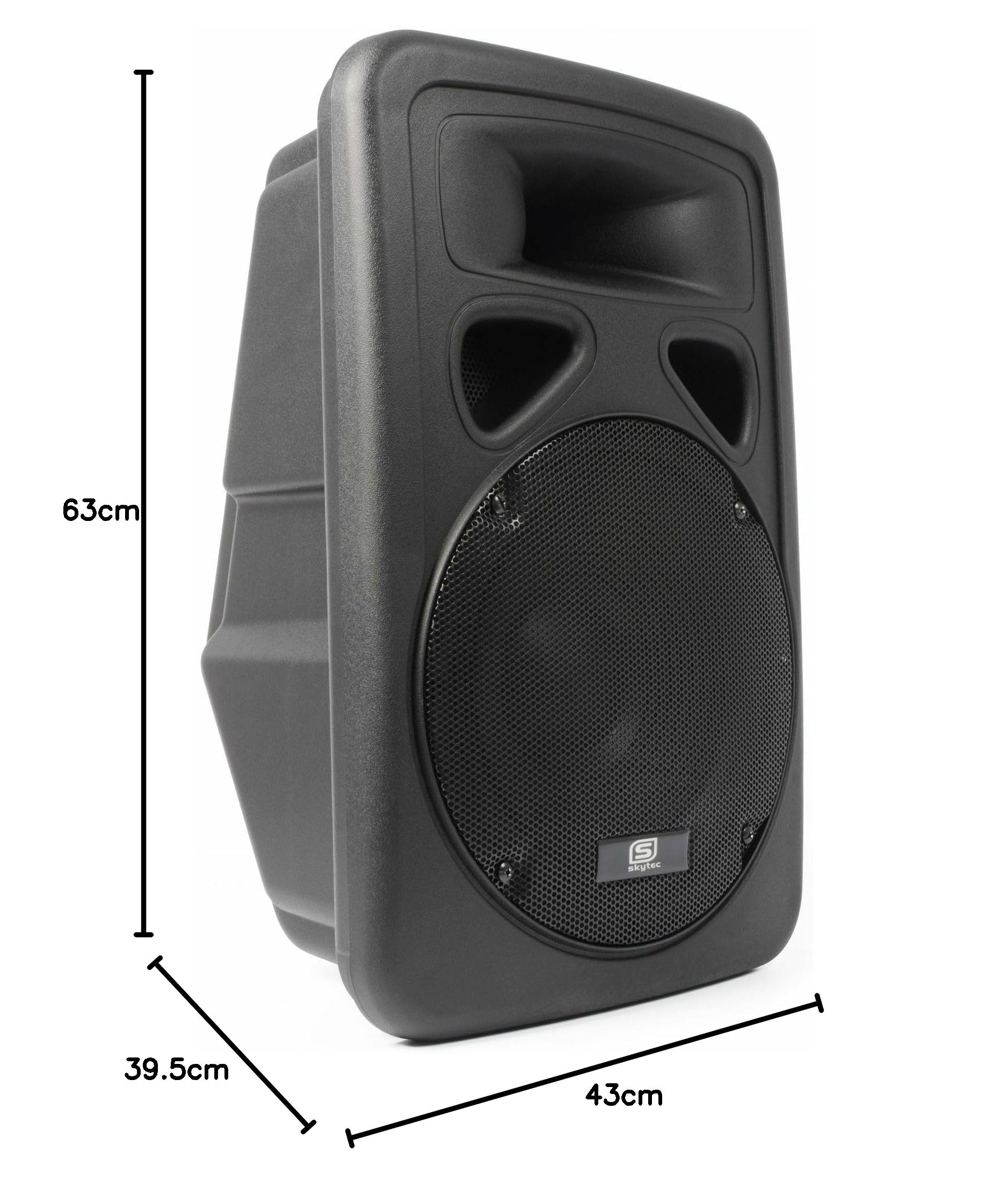 Skytec SP1200A Enceinte active 12" - 600 Watts puissance max, Boitier ABS solide avec poignées, Plug and Play, Entrées ligne et micro, Insert pour trépied, Idéal pour une utilisation mobile