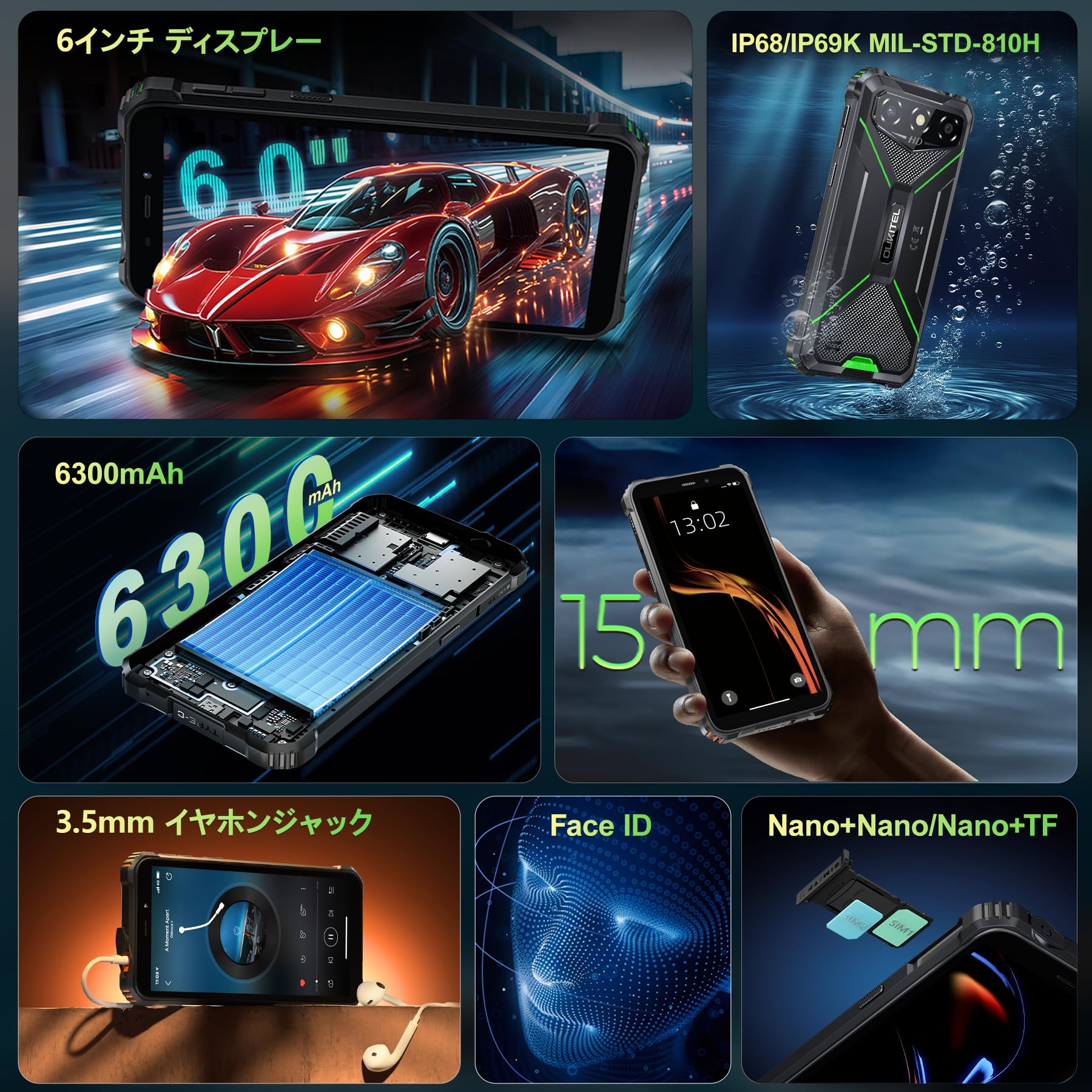 OUKITEL G3 タフネススマホ SIMフリー 6インチ HD+ 大画面 Amazon | OUKITEL G3 防水 タフネススマホ 16GB+64GB/1TB SIM