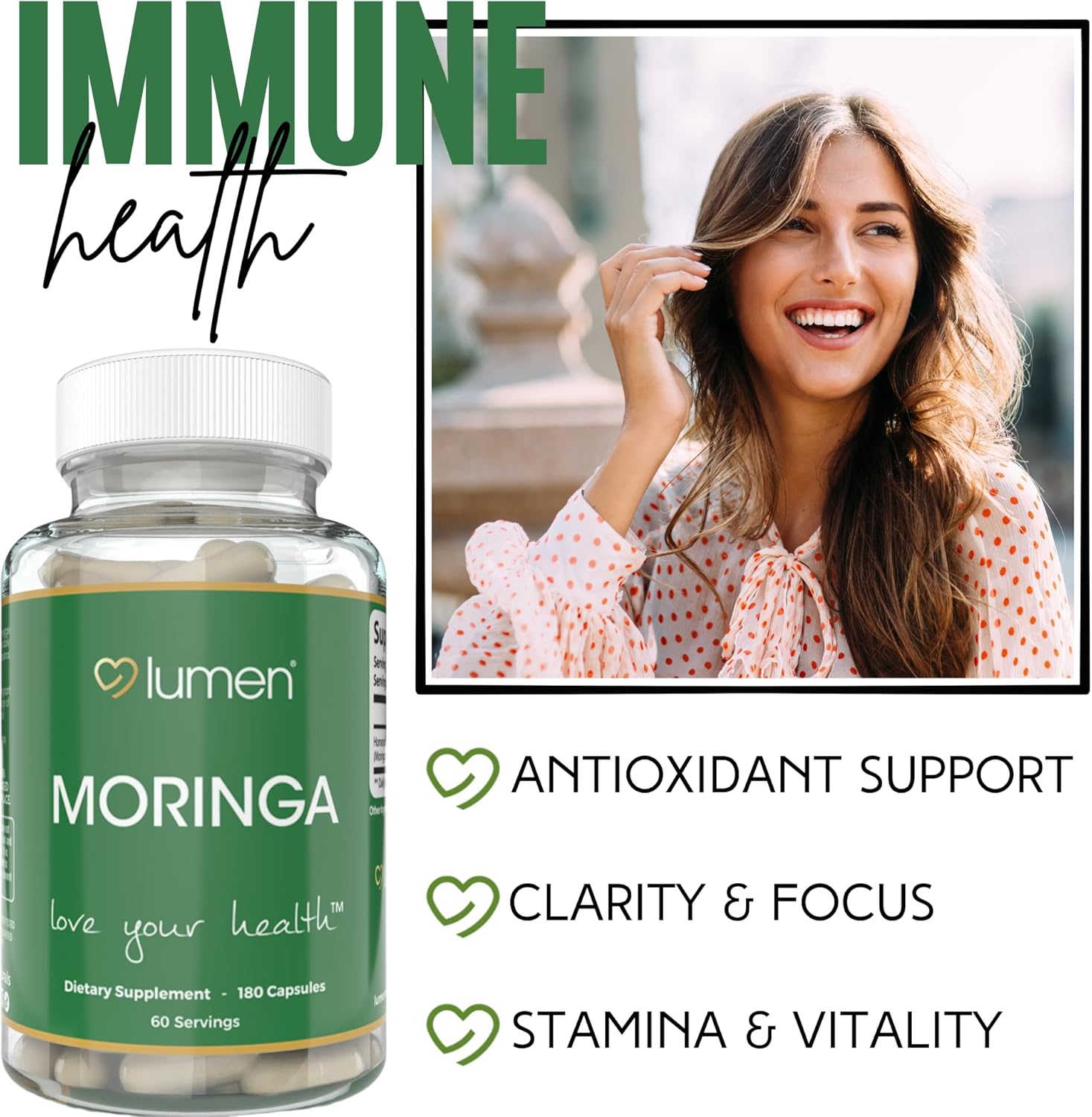 Lumen Naturals Moringa for Women – 1200mg Per Serving – 180 Veggie Capsules – 60 Servings – Made with Natural Ingredients – Non-GMO, Vegan & Gluten-Free (180 Count (Pack of 1))