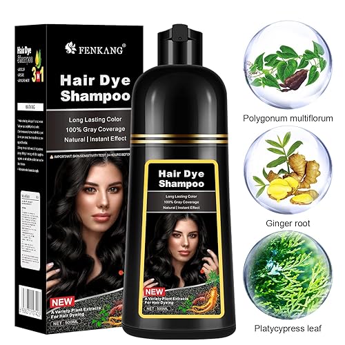 Miniatura 6 de BLOSDREAM Champú para cabello negro, 16.9 fl oz, tinte negro para el cabello, champú de color 3 en 1, champú de tinte de cabello rápido, champú de