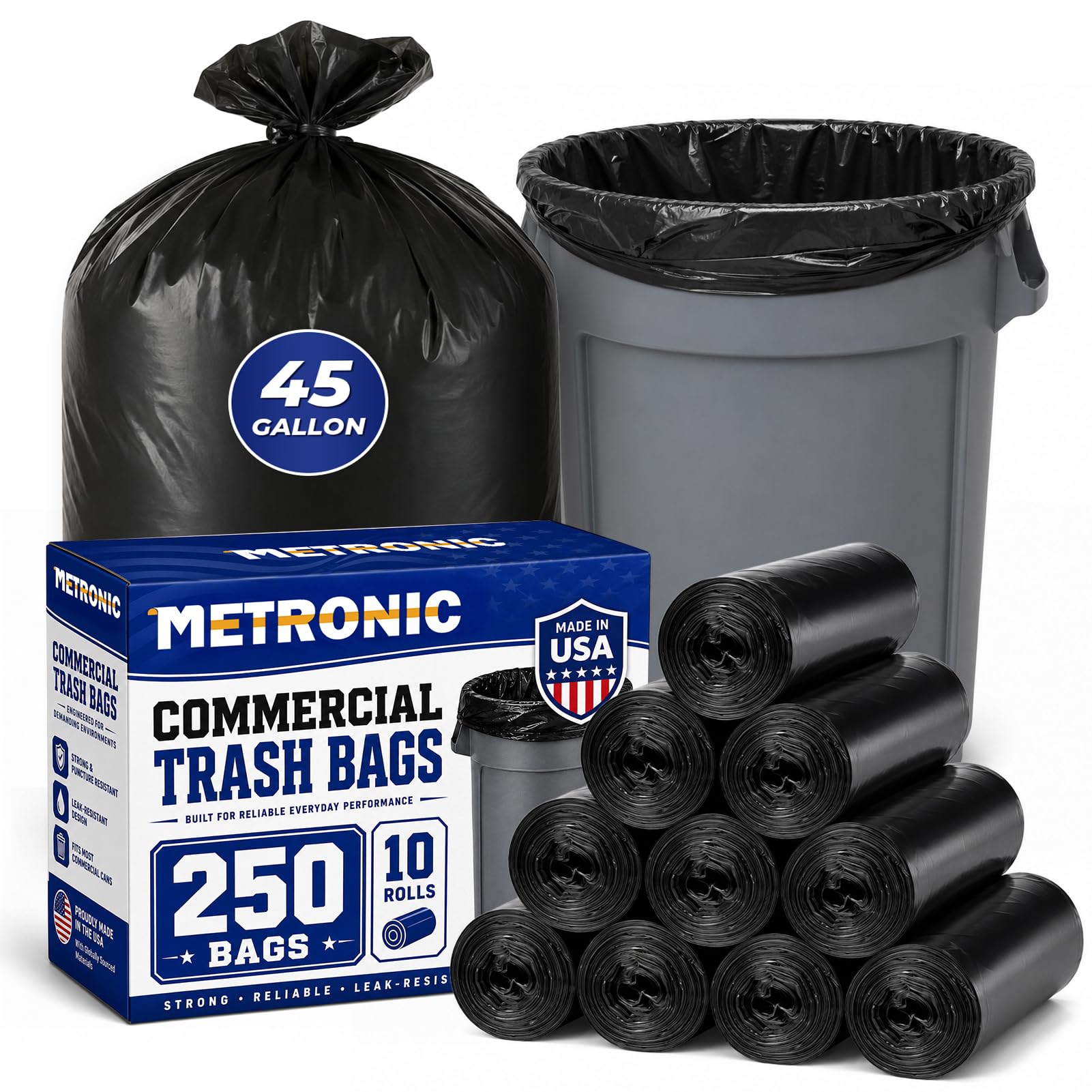 METRONIC Black Commercial Trash Bags 250 Count