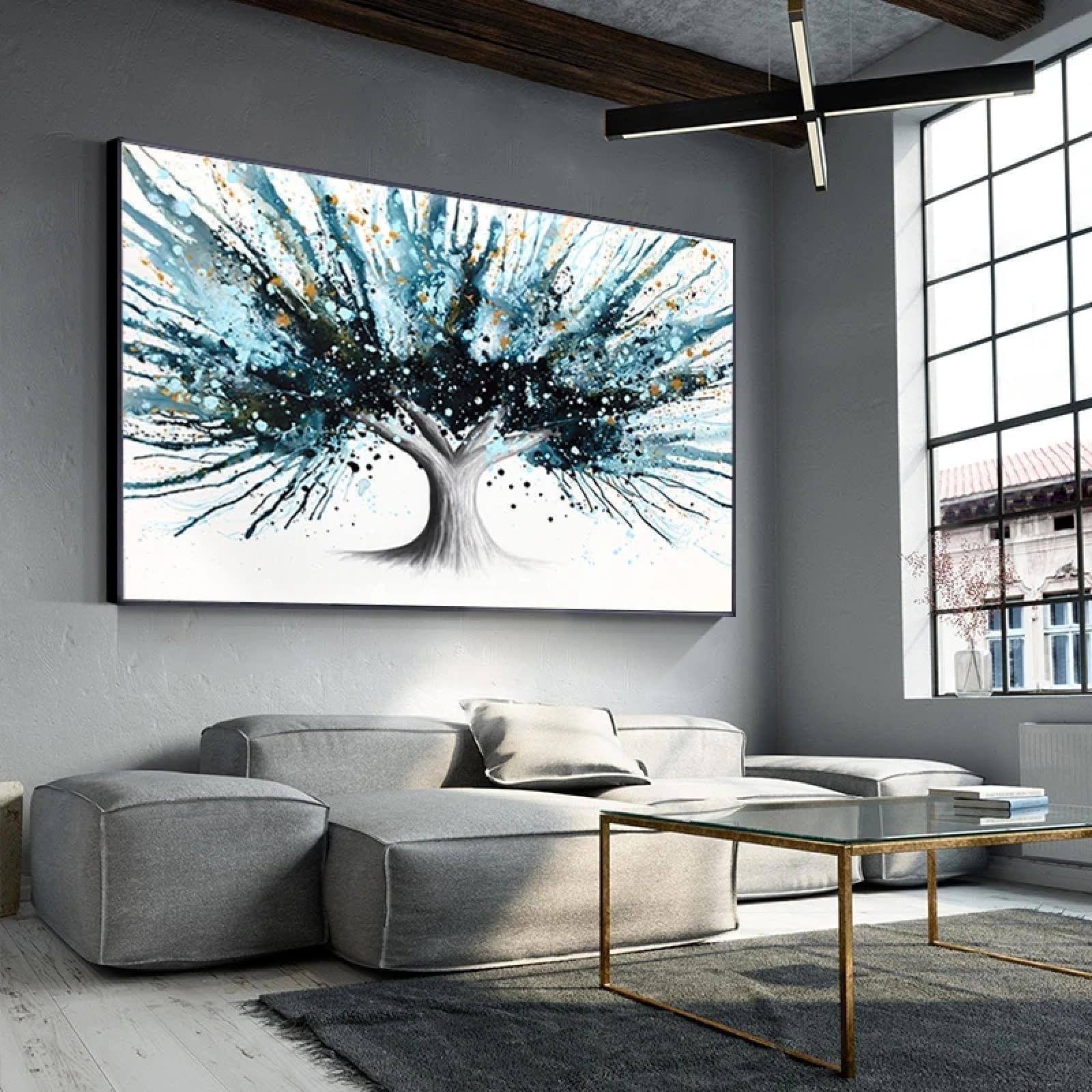 Tableau arbre bleu abstrait 70x100cm, impression sur toile haute définition - 8
