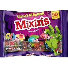 Colombina Mixins Halloween Chewy &amp; Gummy Candy, 90 Individually Wrapped Pieces, Assorted Sweet and Sour Candy Mix with Gummies &amp; Fruity Chews, 13.2oz (Pack of 1)