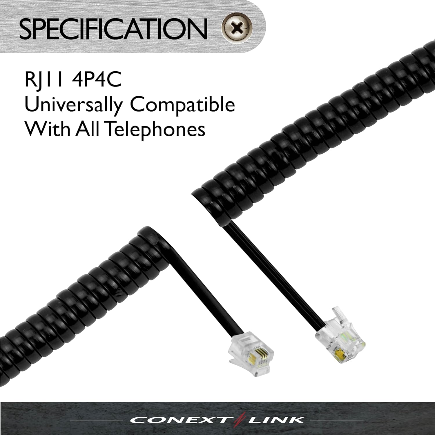 RJ11 4P4C Modular Telephone Handset Cable Receiver Coil Cord Wire (7 Feet, black)