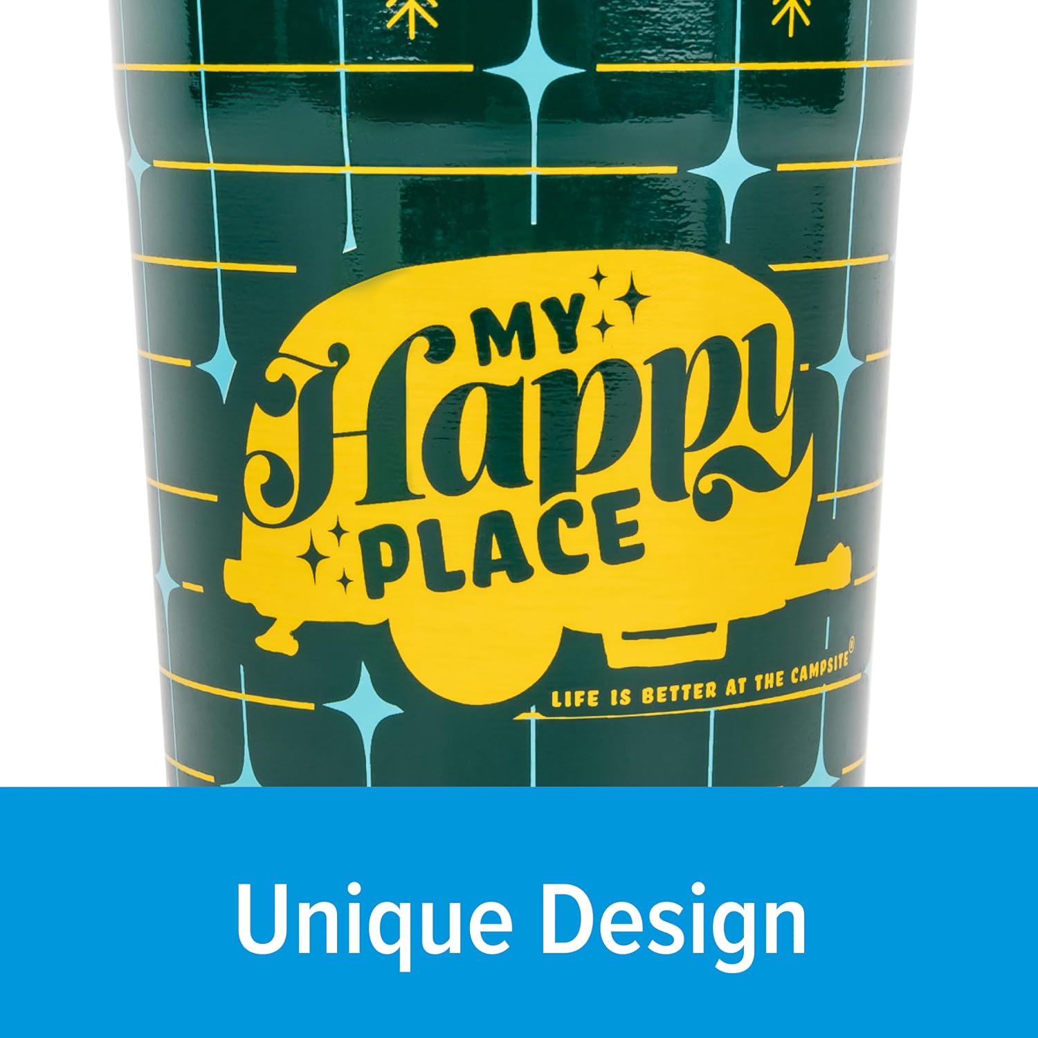 Camco Life is Better at The Campsite Wrapped Stainless Steel Tumbler - Features Double Wall Vacuum Insulation for Heat/Ice Retention & Unique My Happy Place Retro Plaid Design - Holds 20 oz. (53325)