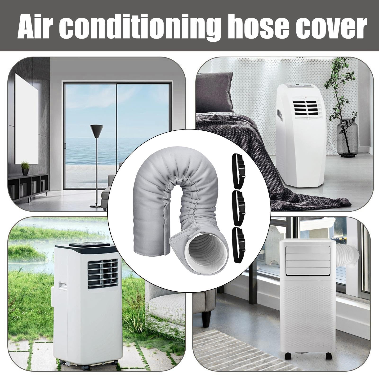 Manchon d'isolation Portable pour Tuyau AC, 150x53cm Couvercle de Tuyau de Climatisation Portable, Facile à Installer avec 3 sangles Réglables pour Gaine Évacuation Climatisation Ø 130mm & 150mm