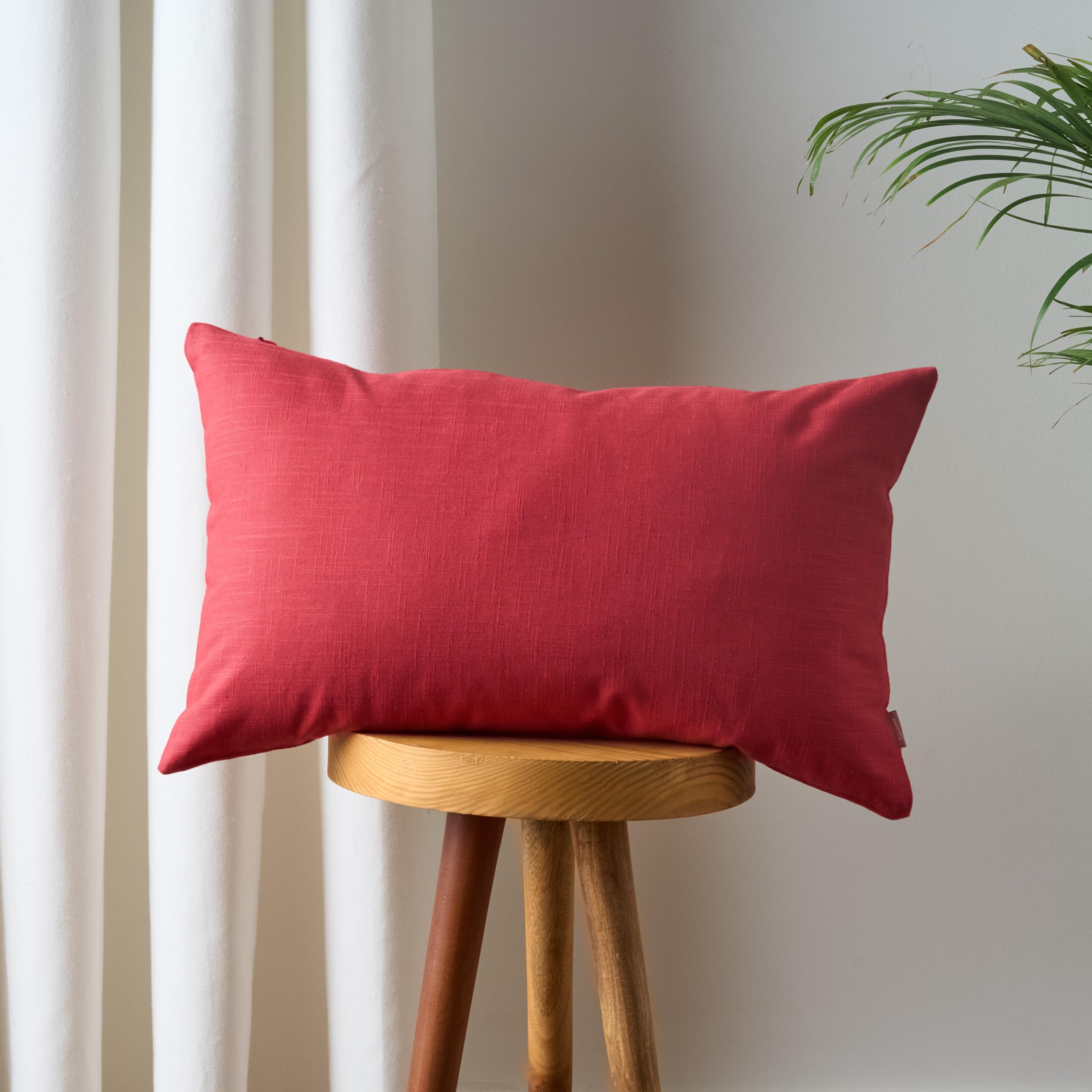 100% Cotton Cushion with Filler, Solid Textured Cotton Fabric, Stylish & Durable Home Decor, Rectangle, 12"x20", uni slub, Set of 3 - Viva Magenta-image-16