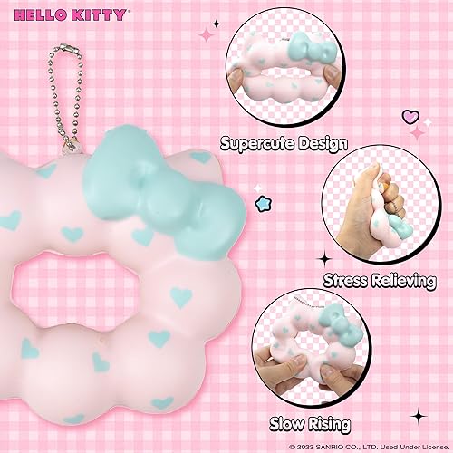 Miniatura 2 de Hamee Hello Kitty Cute Mochi Donut SquiSHU Squishy Toys - Llavero de juguete blando de levantamiento lento para recuerdos de fiesta, bola