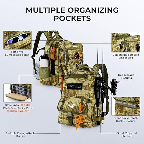 Miniatura 4 de KastKing BaitSpace - Mochila para aparejos de pesca de 50 litros con carpeta de cebo extraíble y 4 cajas de aparejos, soportes para cañas de