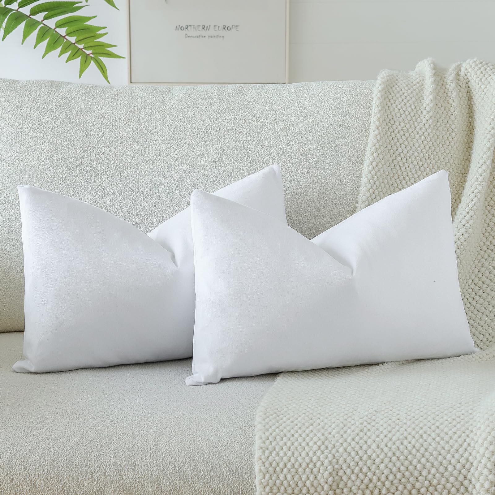 OTOSTAR Velvet Soft Solid Decorative Throw Pillow Covers 12 x 20 Inch Pillow Covers Lumbar Cushion Case Couch Pillowcases for Sofa Bed Home Decor Pack