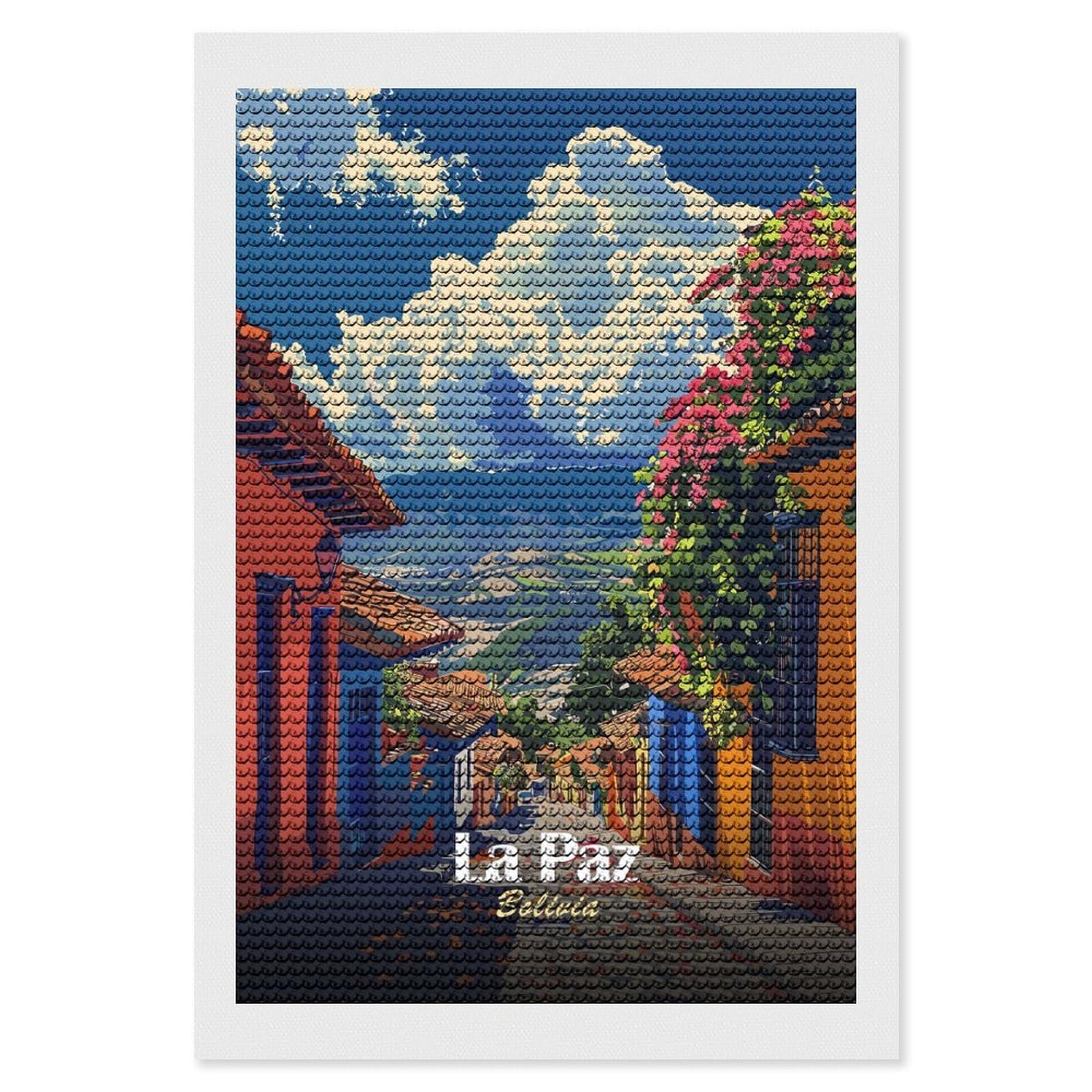 Junmoney La Paz, Bolivia Street View Diamond Painting Set 8"x12", Neat Printed Canvas, with Tool Kit, Bedroom Decor, Gift Idea, Complete Accessories