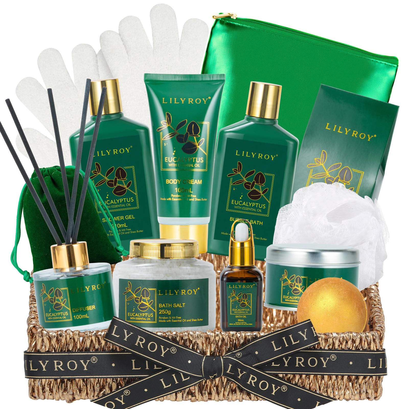Valentines Day Gifts Basket for Women and Men- 15-Piece Premium Eucalyptus Bath Gift Set - Spa Kit, Ideal for Birthday, Mothers Day, Father’s Day, Christmas, Perfect for Holidays Self Care