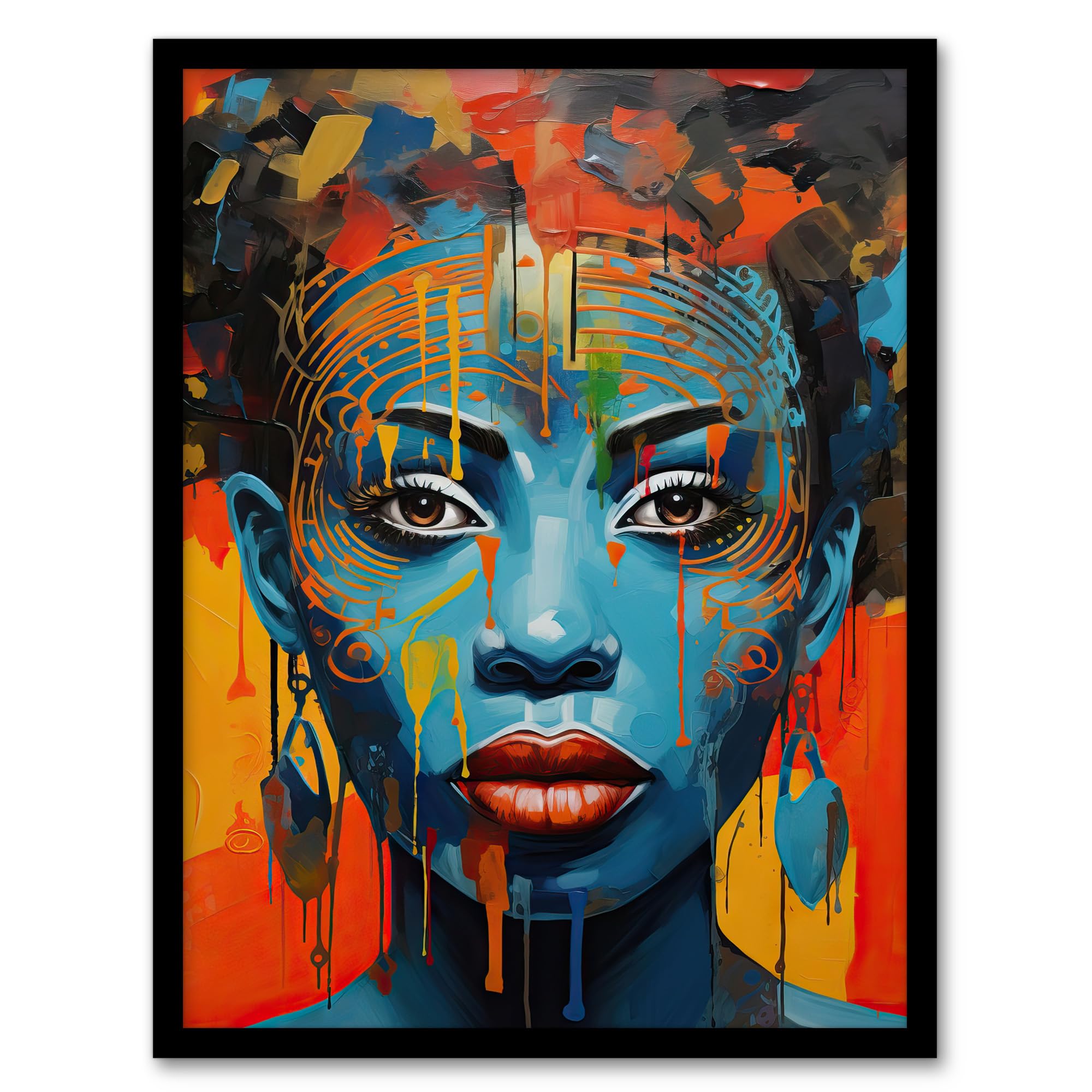 Artery8 Contemporary African Woman Palette Knife Painting Artwork Portrait Artwork Framed Wall Art Print A4