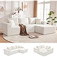 110” Cloud Sectional Couch, Modular Sectional Sofa for Living Room, Boneless Sofa with Deep Seat, Comfy Fluffy Couch with L-Shaped Chaise, No Assembly Required (Right-Facing Chaise, Beige)