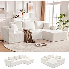 110” Cloud Sectional Couch, Modular Sectional Sofa for Living Room, Boneless Sofa with Deep Seat, Comfy Fluffy Couch with L-Shaped Chaise, No Assembly Required (Right-Facing Chaise, Beige)