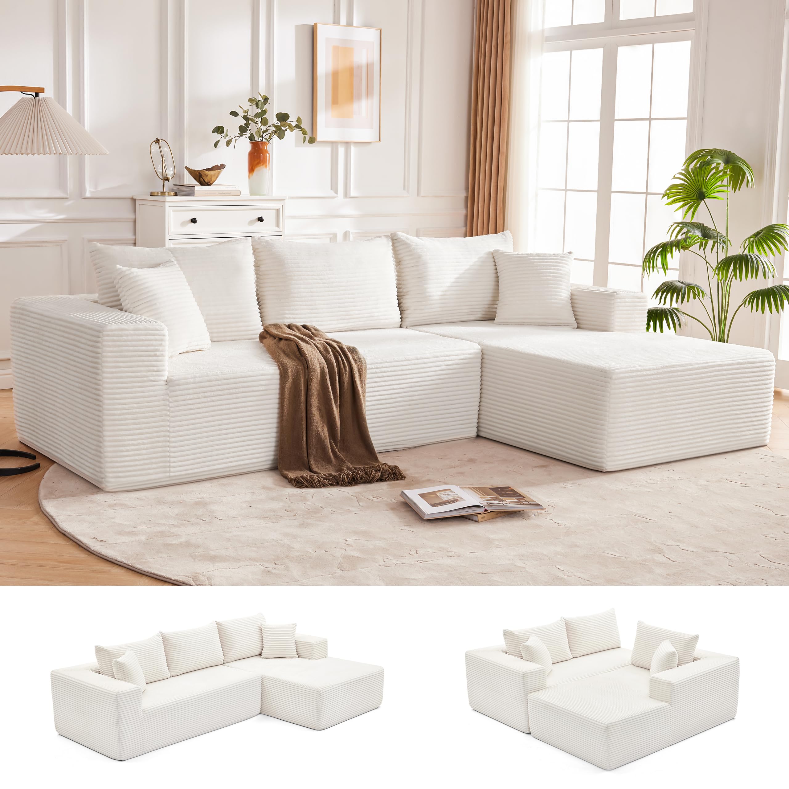 Mangodan 110” Boneless Couch, Cloud Sectional Sofa for Living Room, Beige
