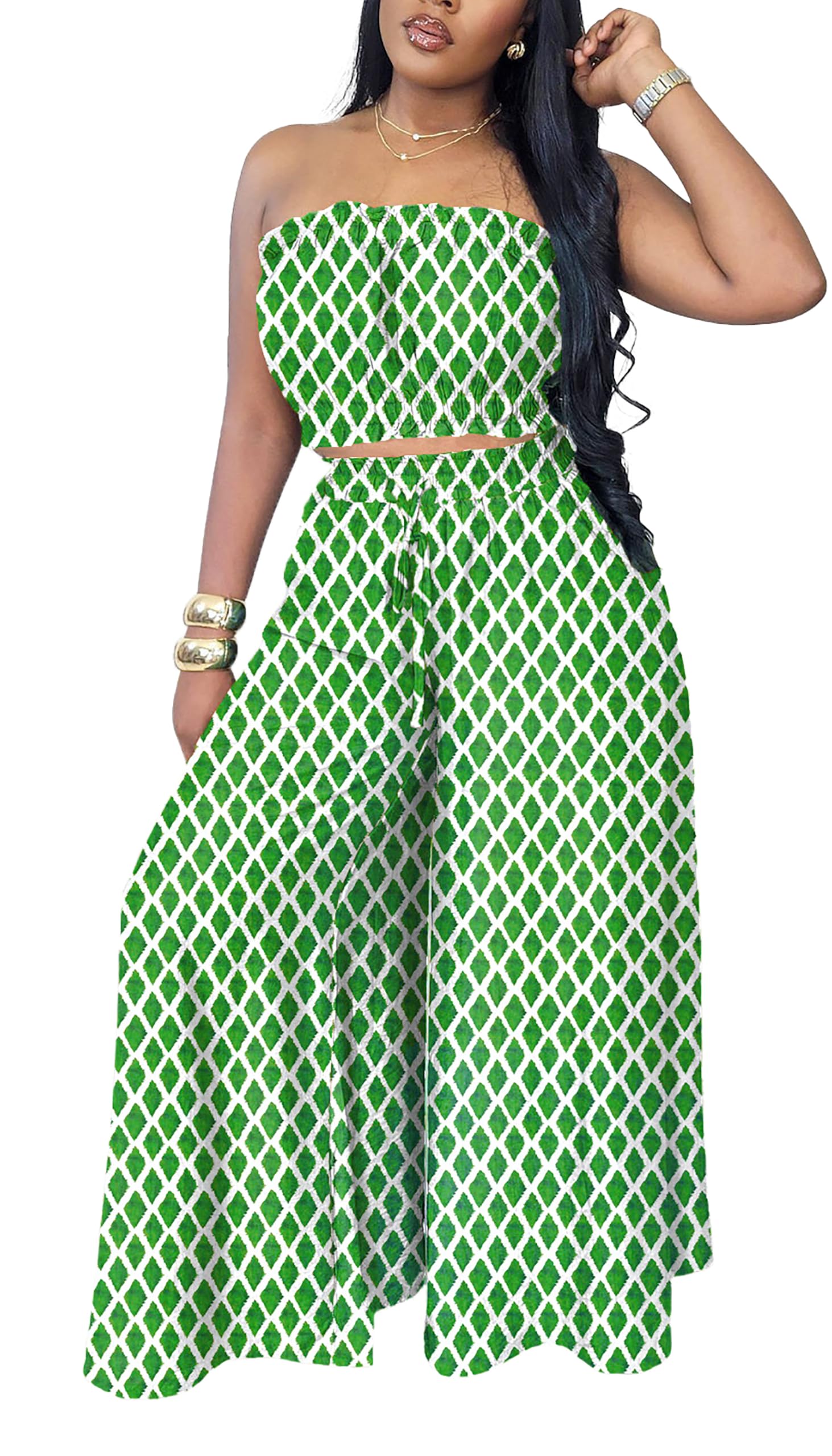 Two Piece Sets for Women Summer Outfits Crop Tops and Wide Leg Pants Sets Sexy Jumpsuits Vacation Outfits with Pockets