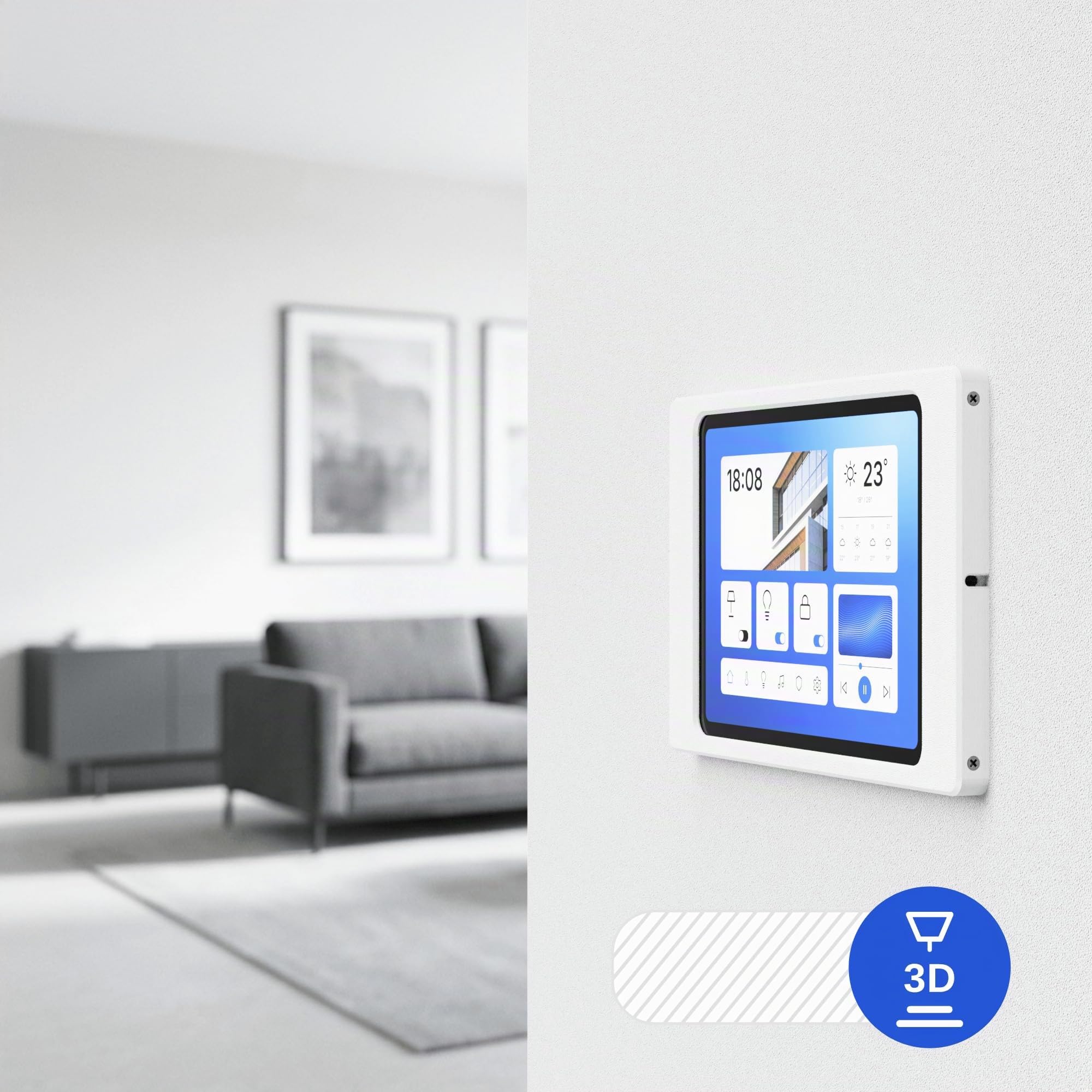 Support Mural Tablette pour Samsung Galaxy Tab A9 / A11 (8,7 Pouces) - Cadre Fin et sur Mesure pour Écran Domotique et Tableau de Bord - Montage Fixe avec Passe-Câble - Blanc