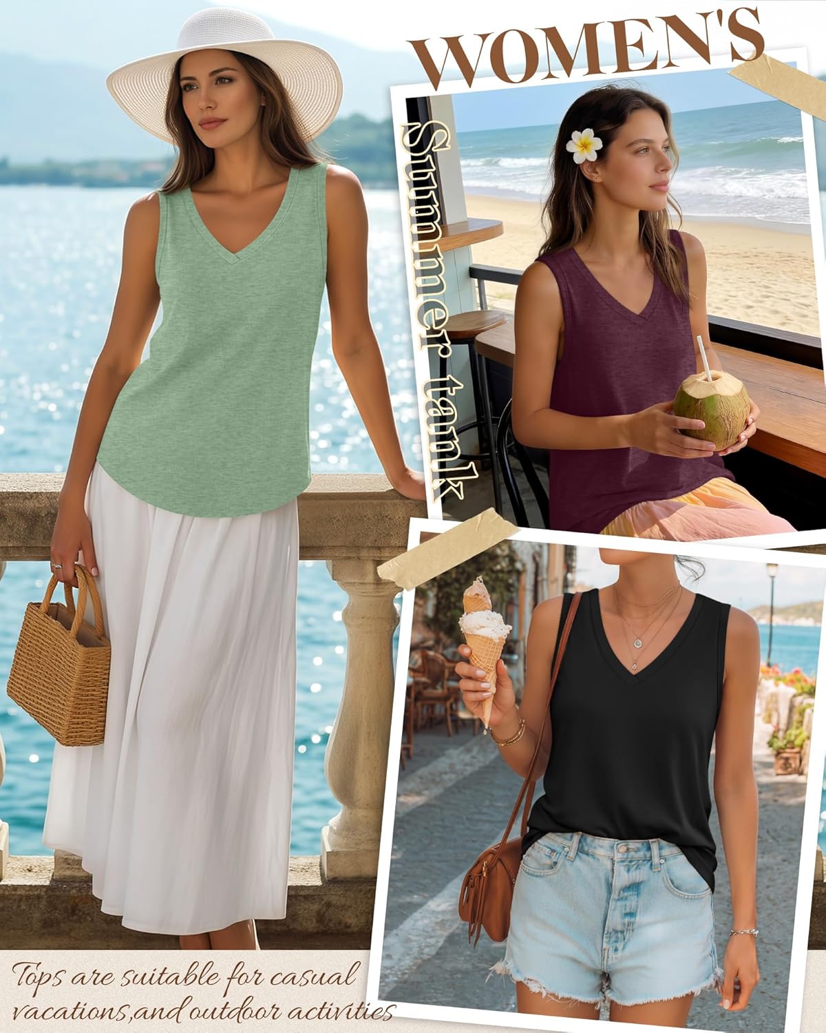 Huukeay 3 Pack Women's Tank Tops V Neck Loose Fit Casual Sleeveless Shirts Summer Flowy Trendy Basic Tee 2026 Fashion - Image 2
