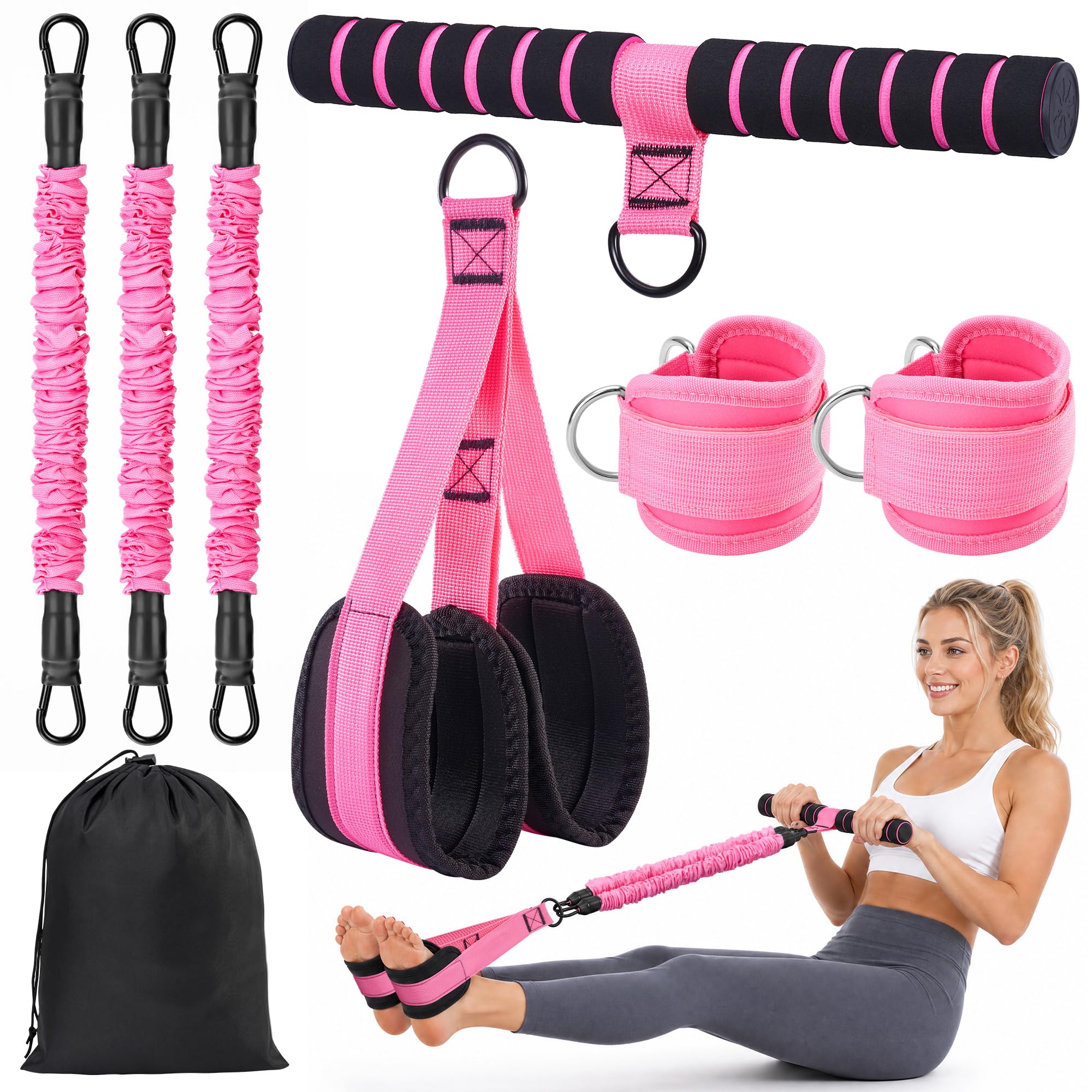3 Level Adjustable Pedal Resistance Bands Set with Handles & Ankle Straps