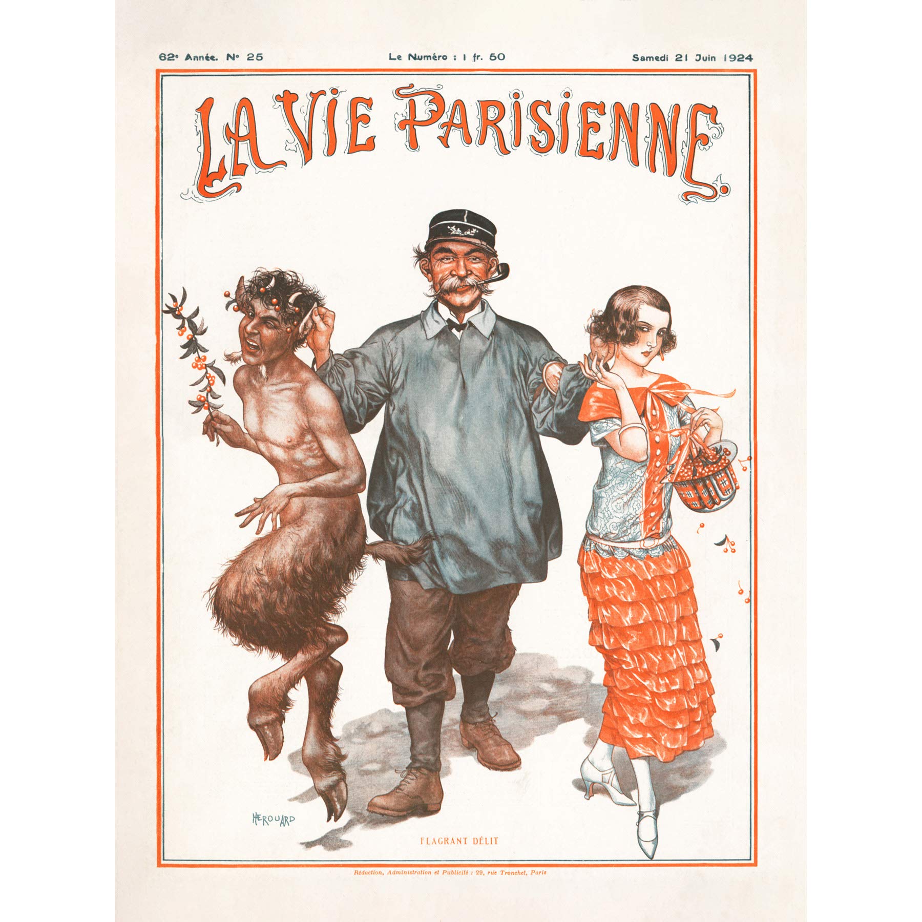 Artery8 La Vie Parisienne Punishing Faun Girl Magazine Cover Premium Wall Art Canvas Print 18X24 Inch